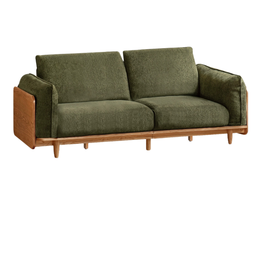 Cherry Wood Sofa Genuine Leather, Fabric-