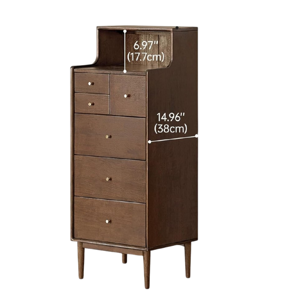Solid rubberwood Tallboy Dresser with Open Shelf Hutch