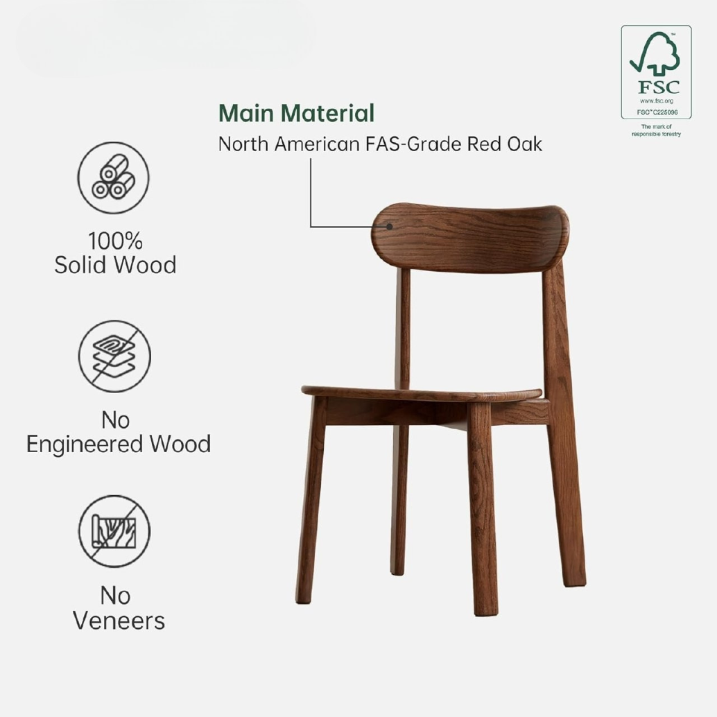 Oak Solid Wood Kitchen Chairs with Curved Backrest