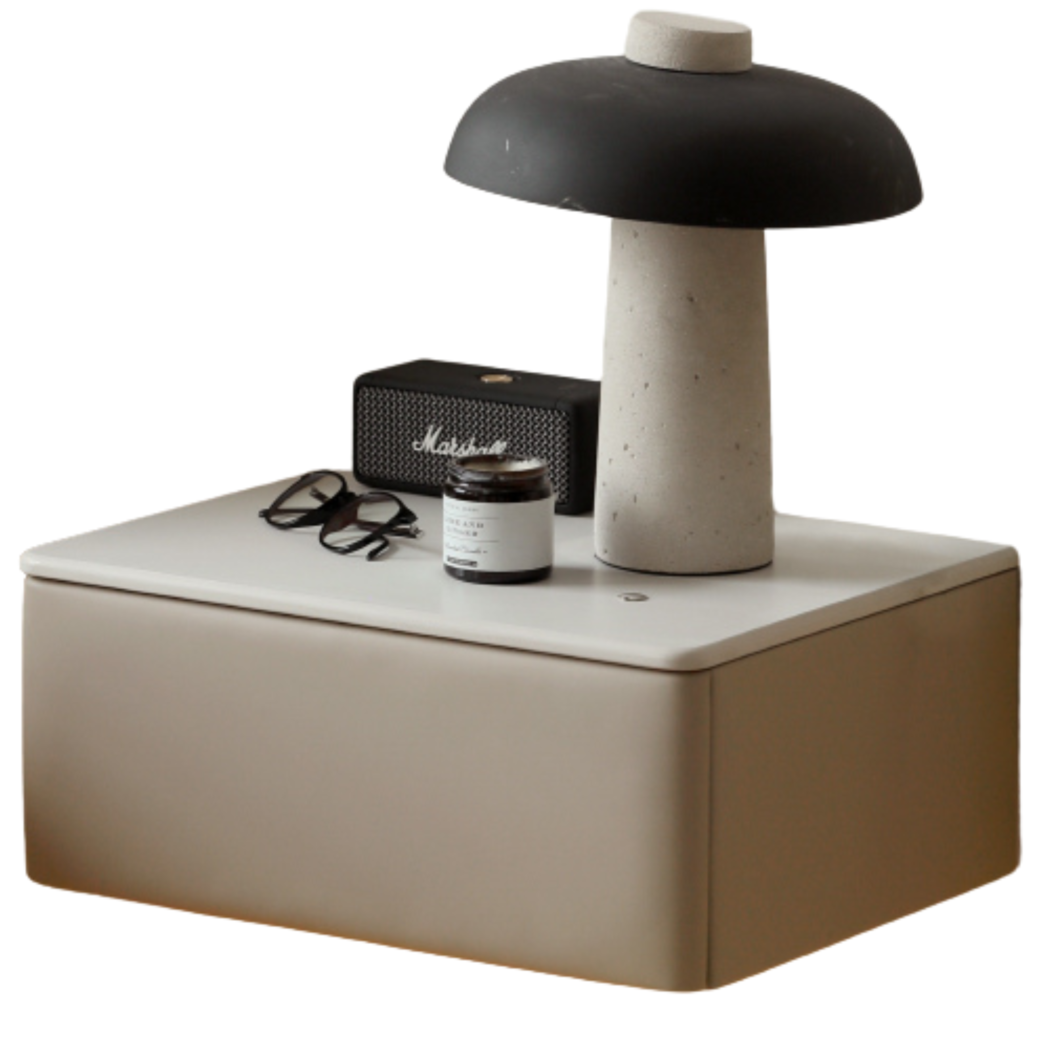 Organic Leather Wall Mounted Cream Rock Board Floating Nightstand: