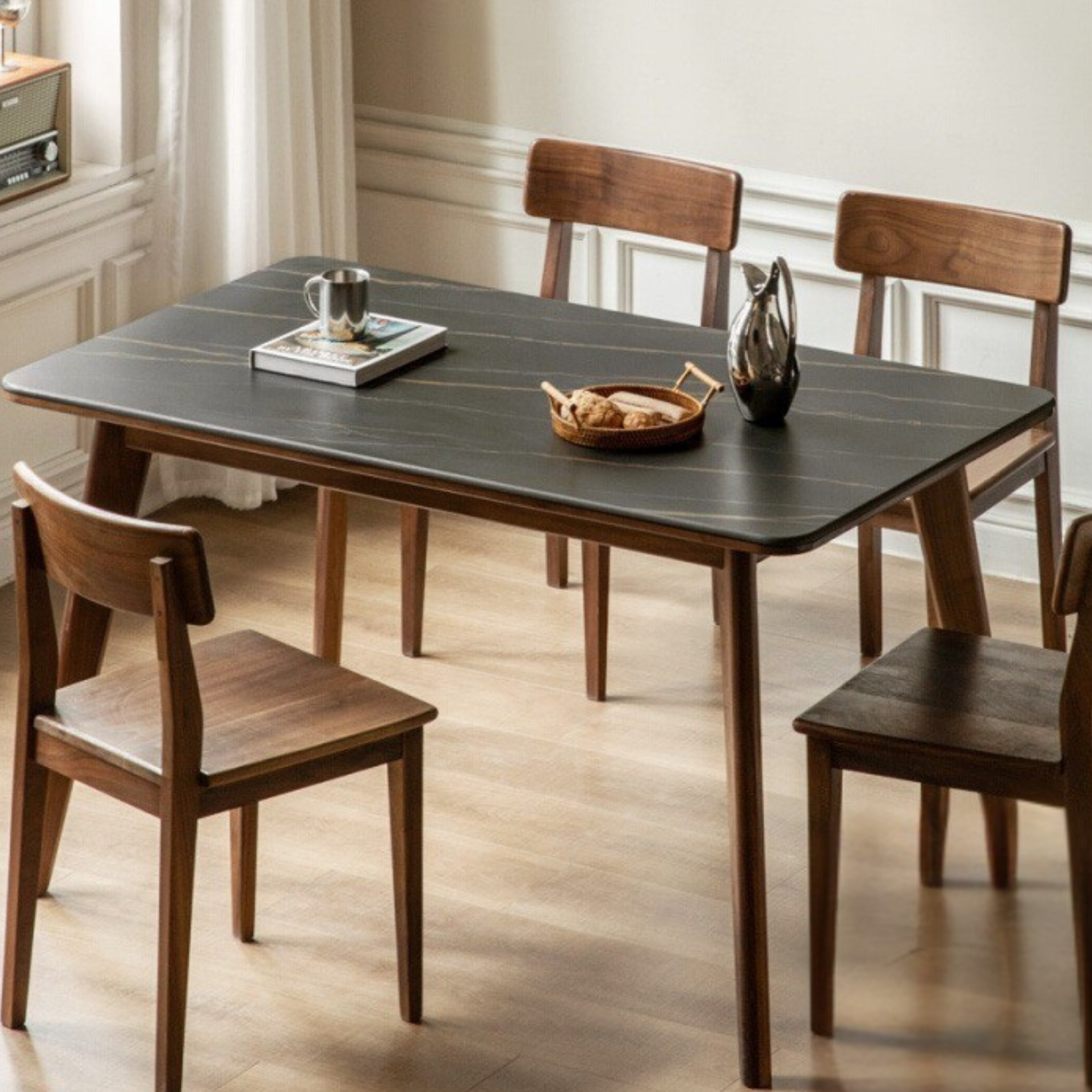 Ash, Black Walnut, Sandalwood Solid Wood Rock Plate Nordic Dining Table