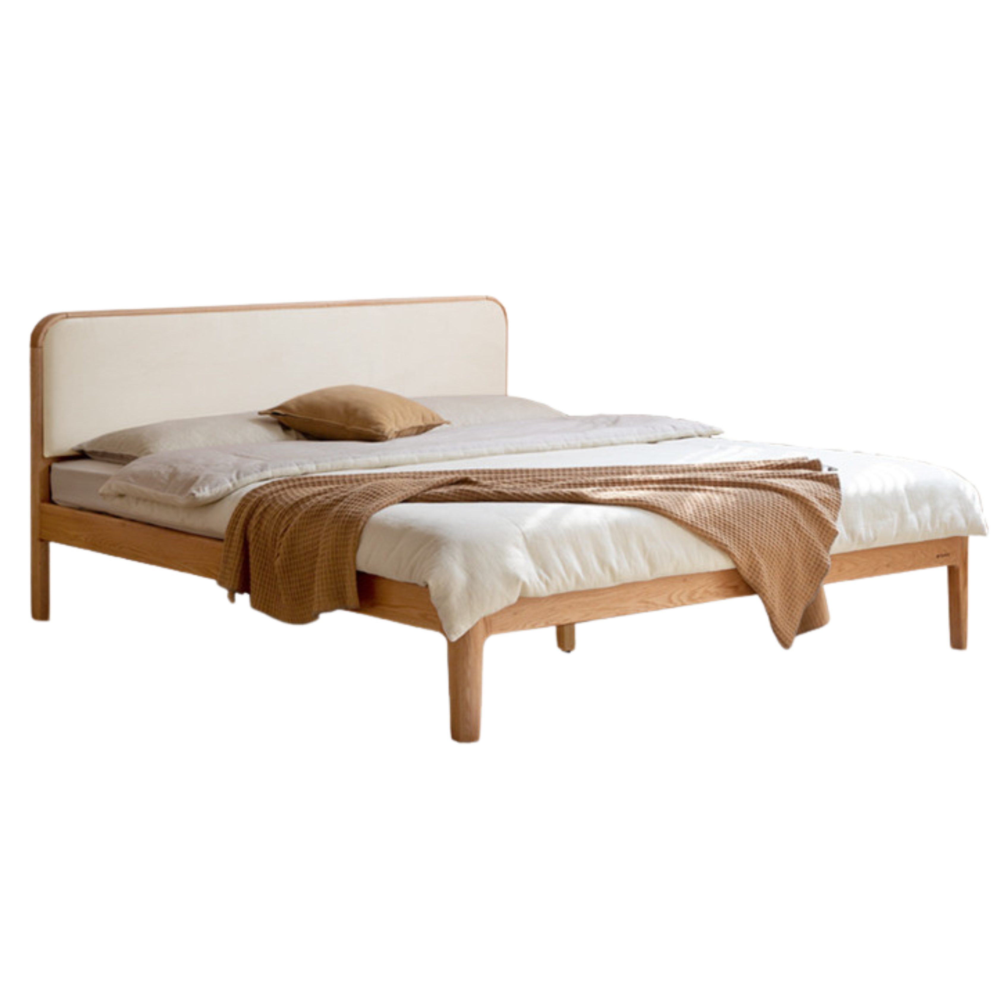 Cherry Solid Wood Technology Fabric Soft Modern Bed