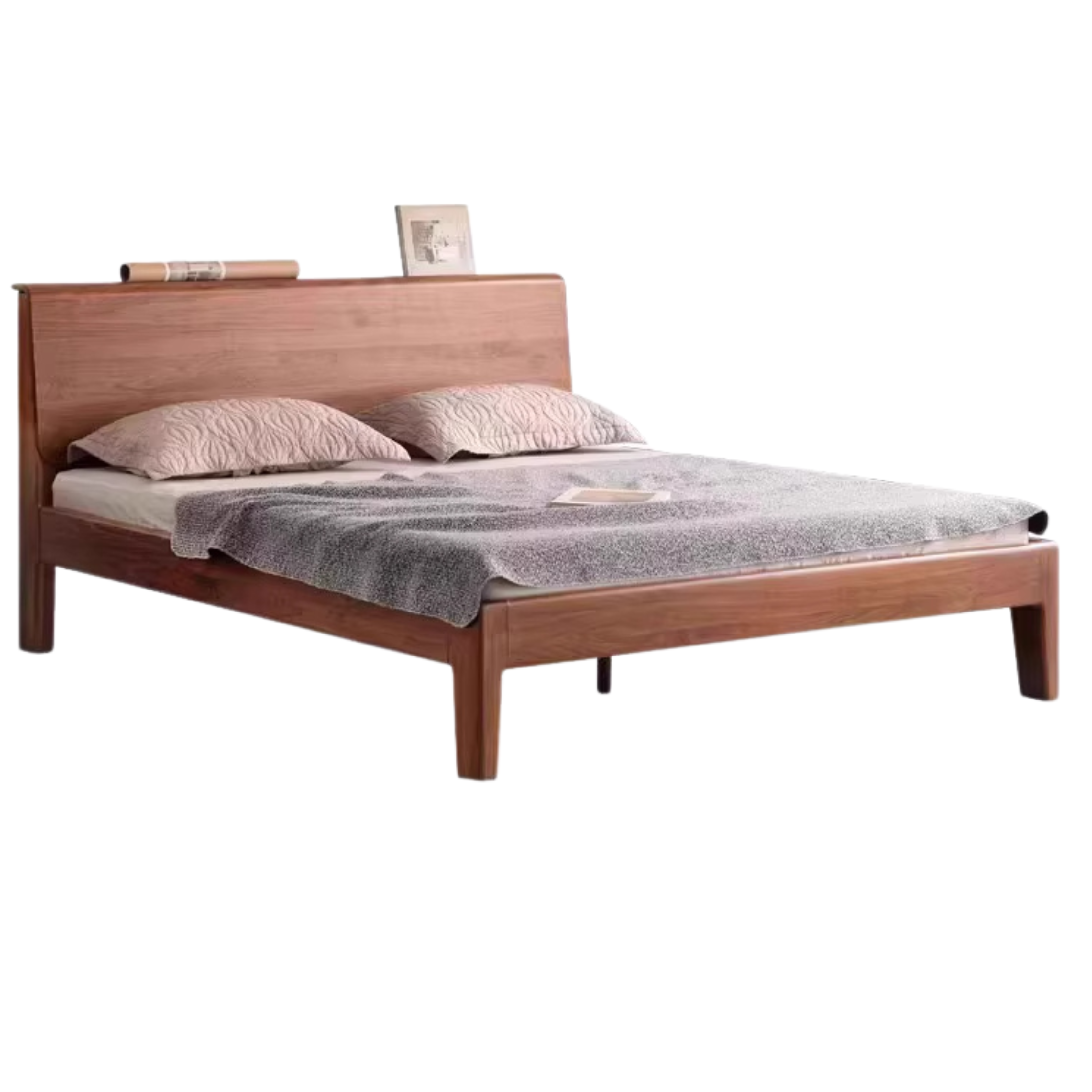 Black Walnut, Teak solid wood, Ach Solid Wood Bed Nordic Modern