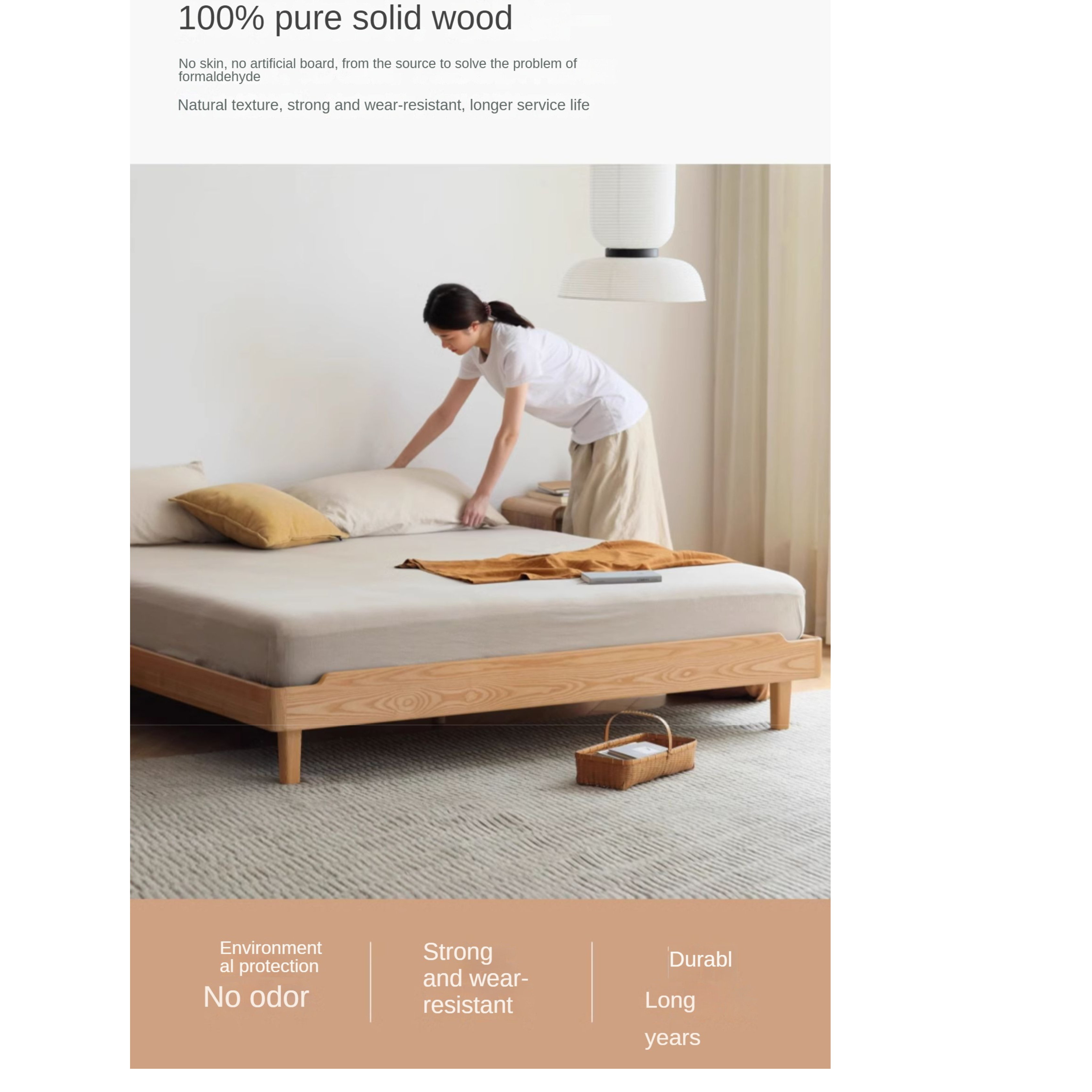 Ach, Oak solid wood platform bed, headboard-free bed