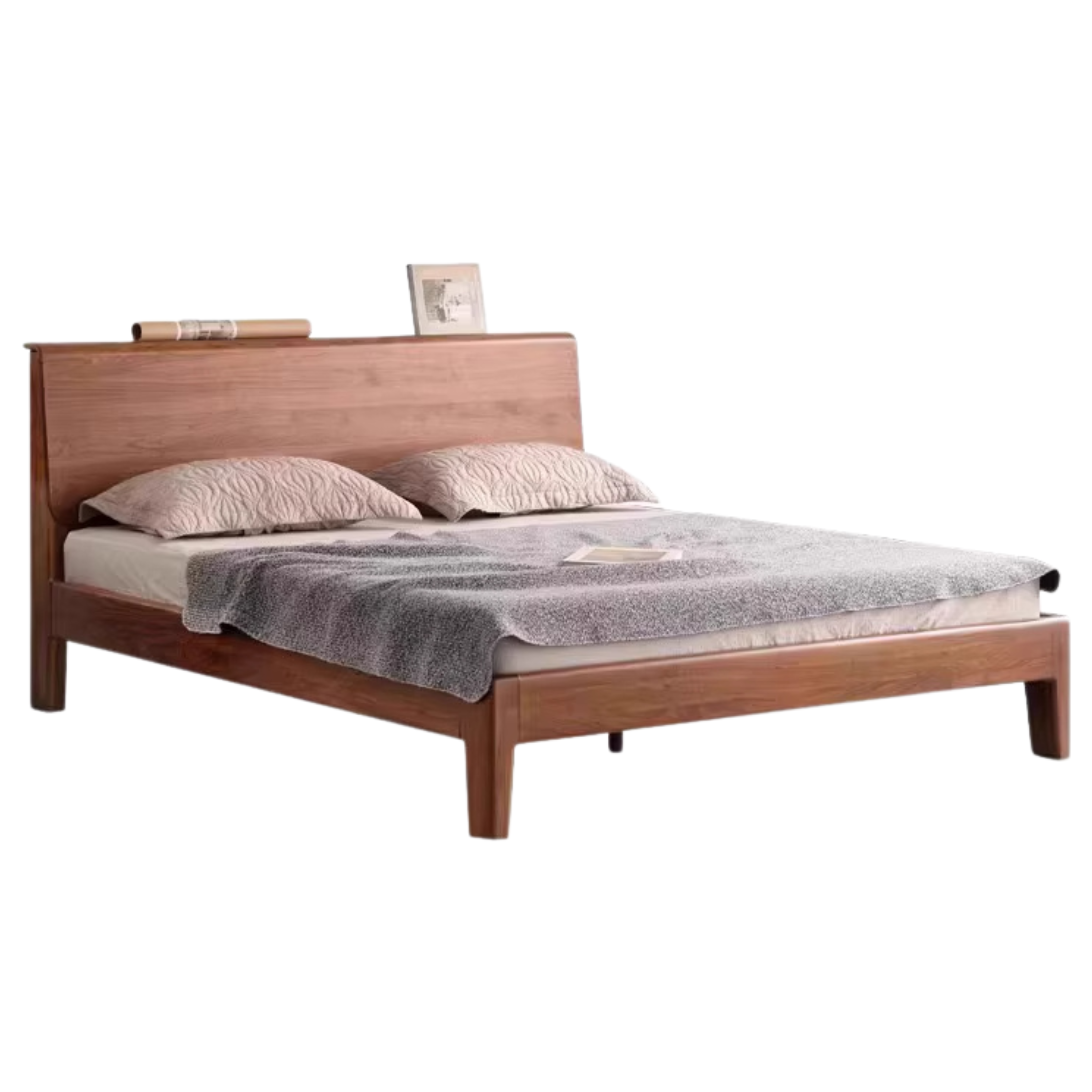 Black Walnut, Teak solid wood, Ach Solid Wood Bed Nordic Modern