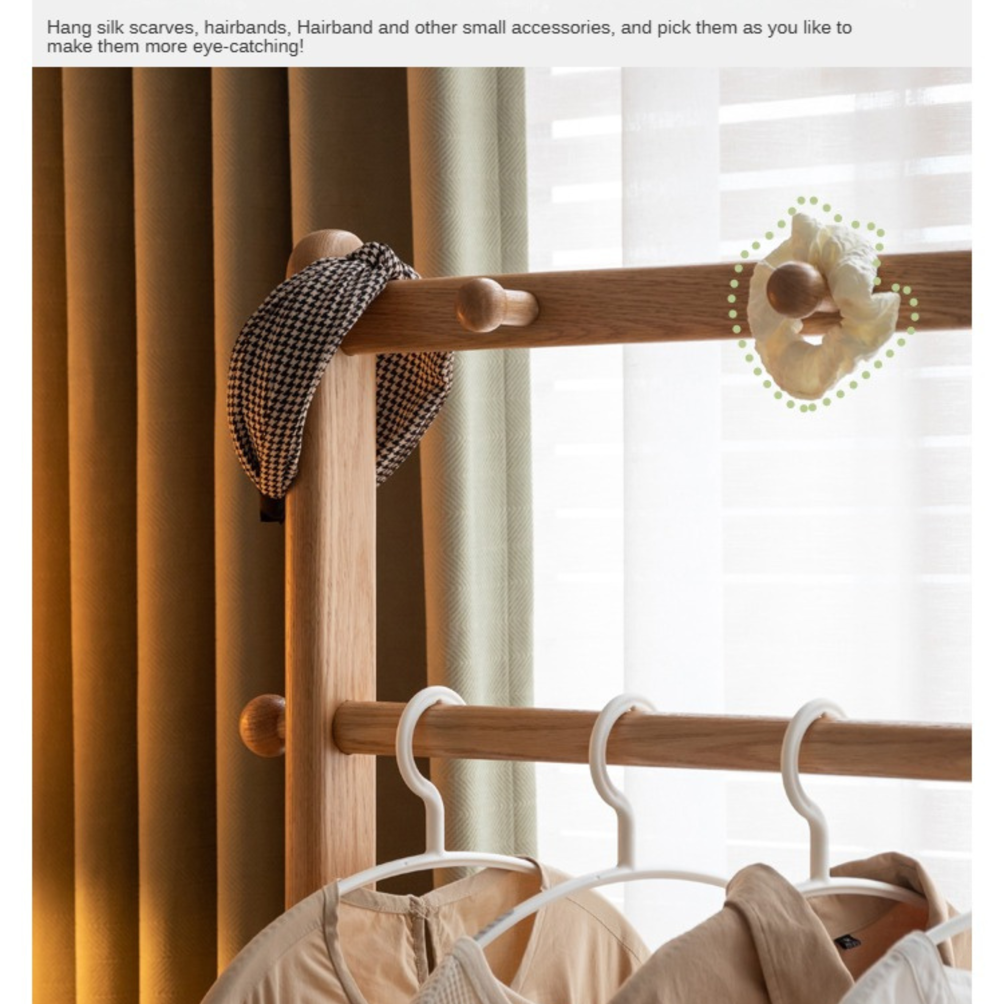 Oak, Birch, Solid Rubberwood Movable Hanger