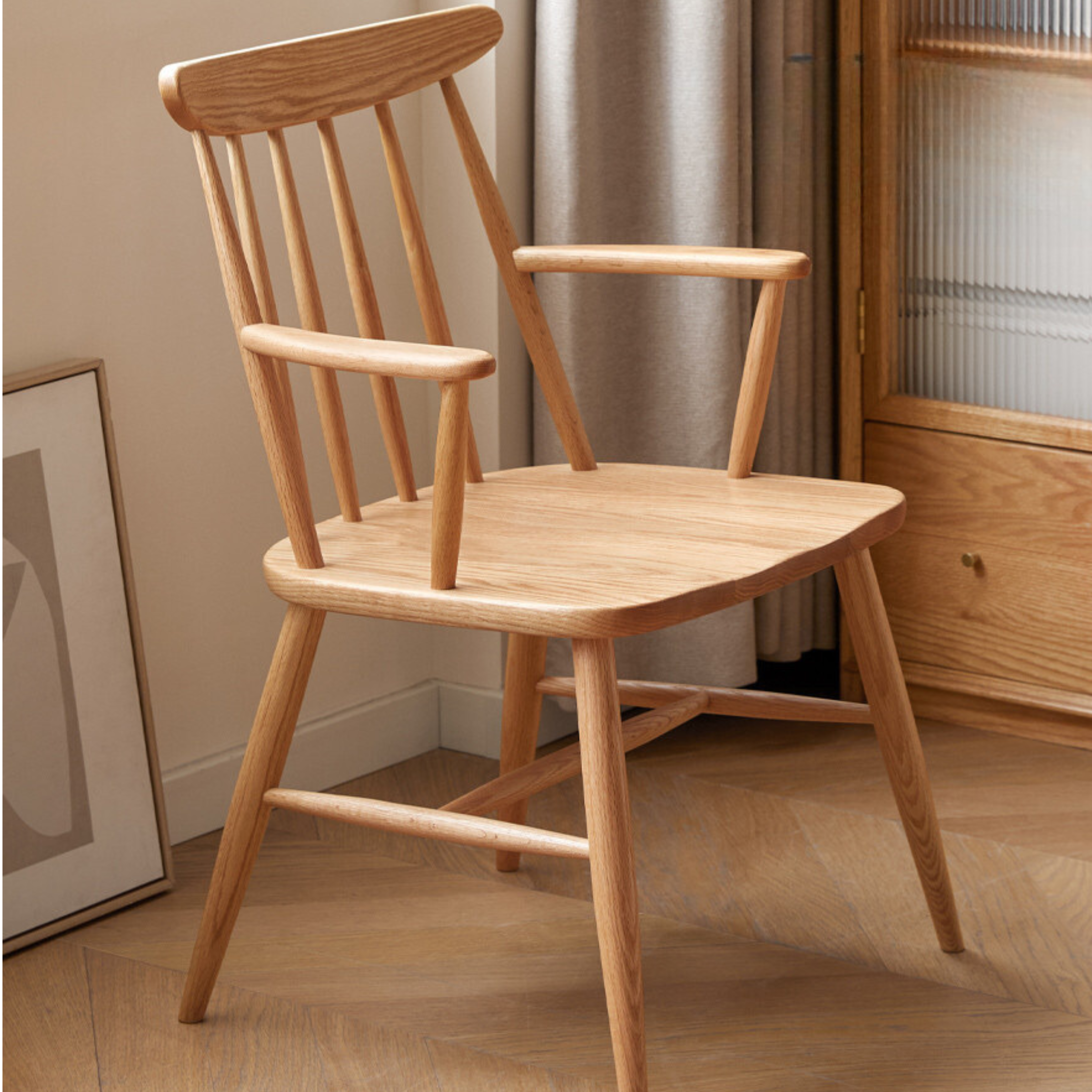 4 pcs Oak Solid Wood Dining Armchair Leisure Chair: