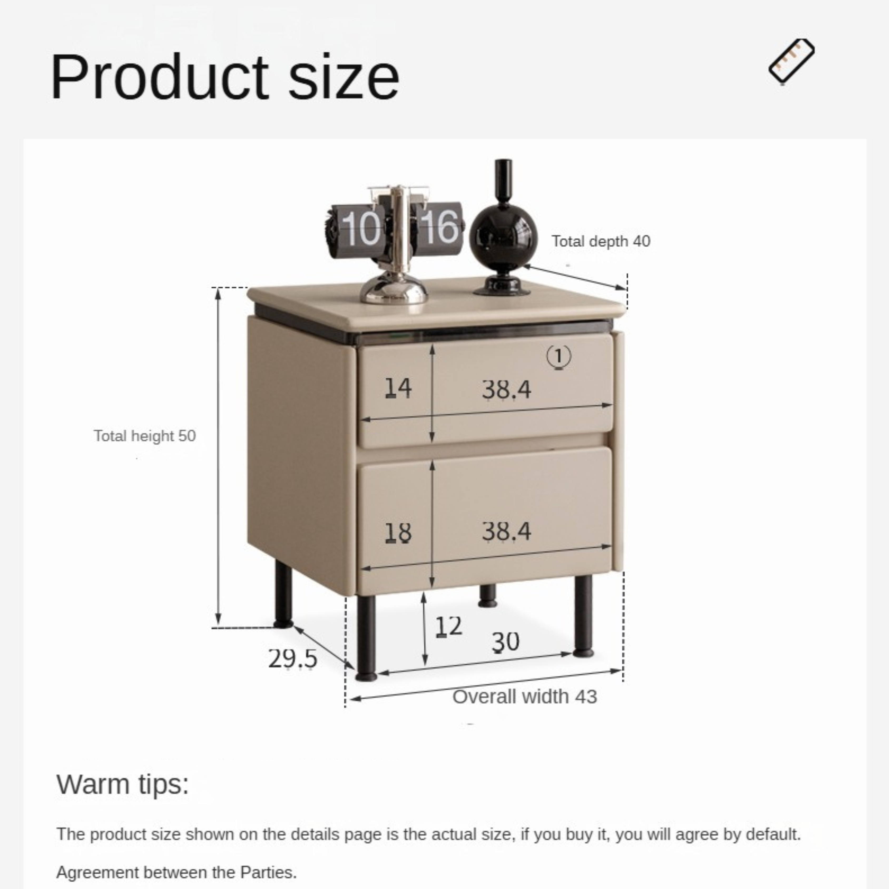 Poplar Solid Wood Gray Light Luxury Nightstand.