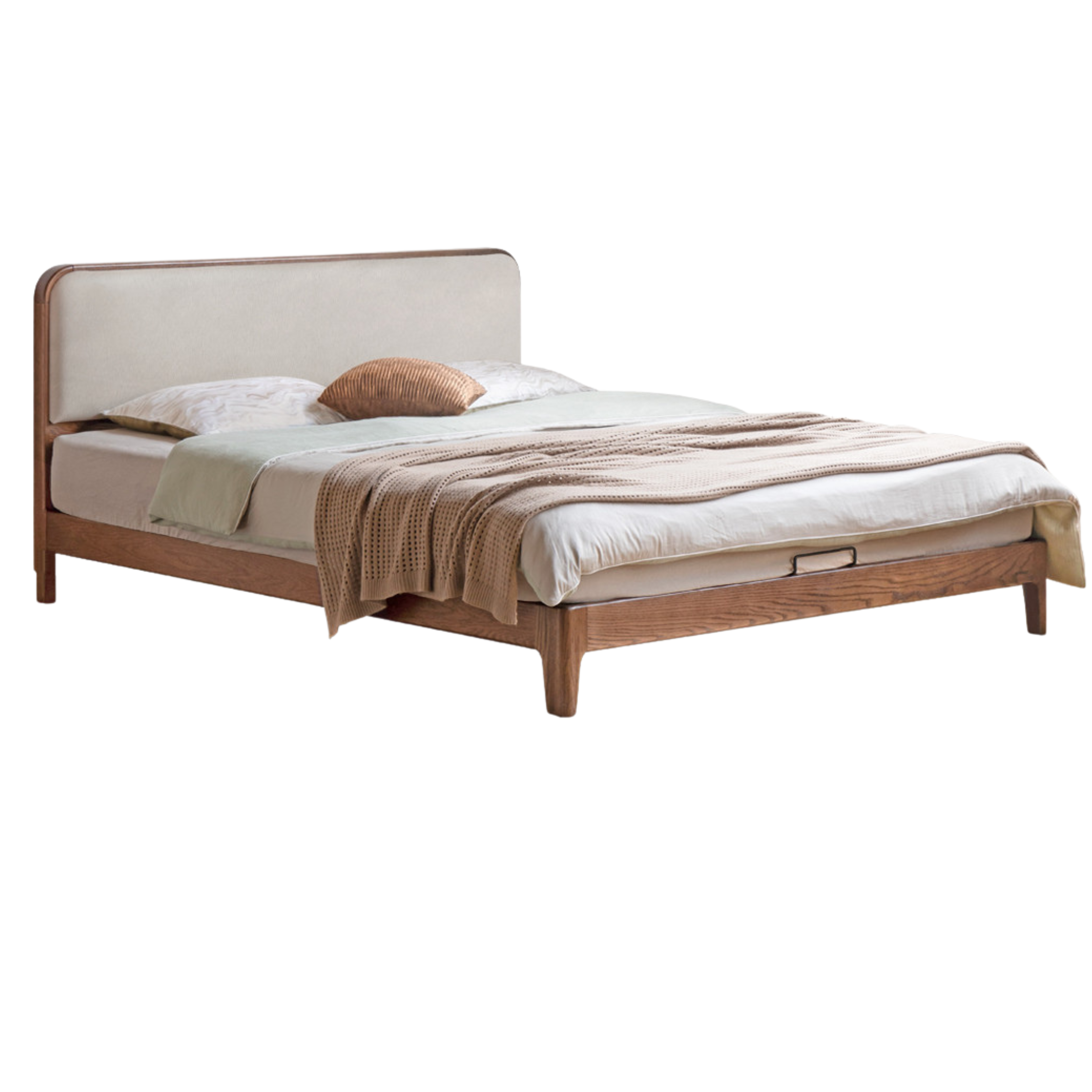 Rubber wood, Oak Solid Wood Bed Technology Fabric