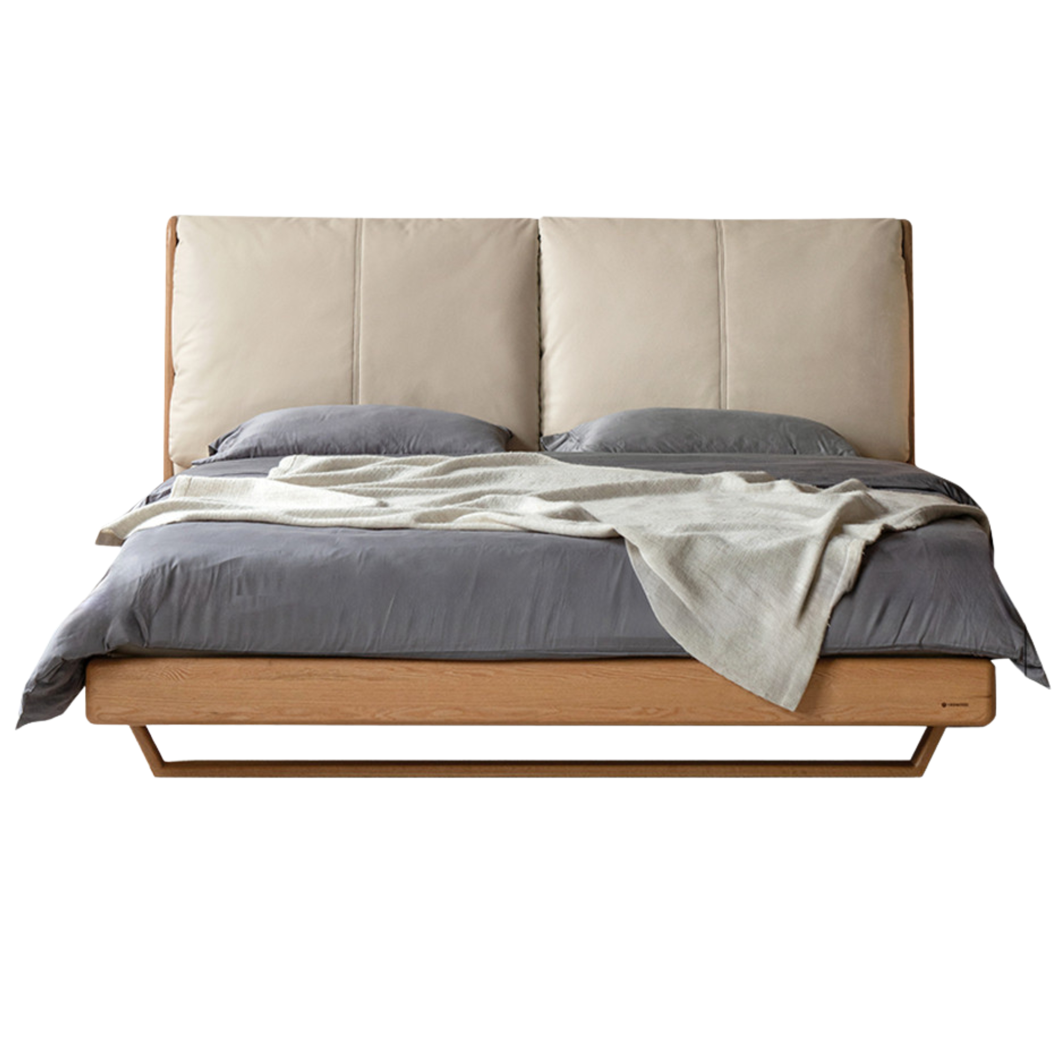Oak, Ash Solid Wood Leather Soft Bed Italian Light Luxury.