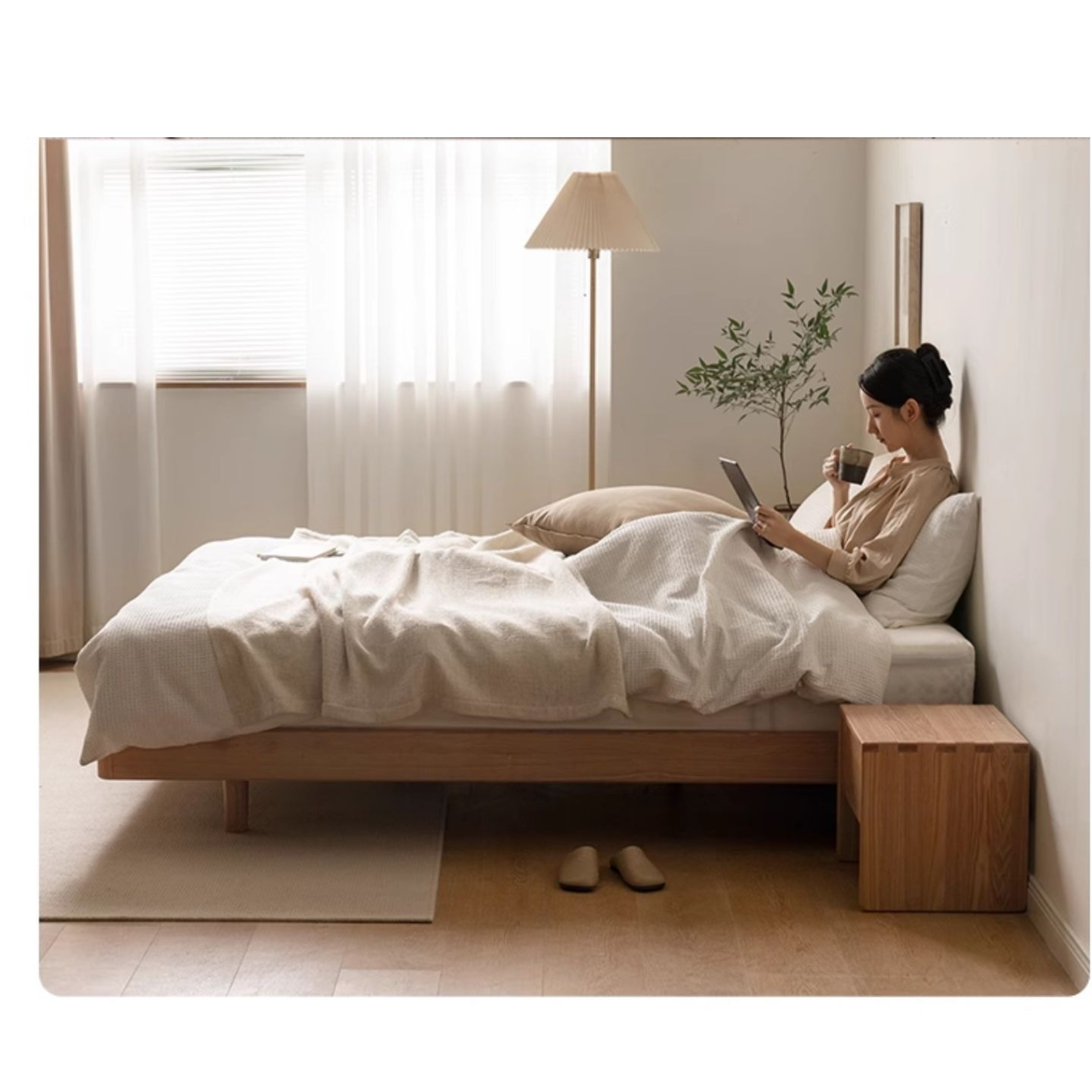 Ash Solid Wood Suspended Platform Bed, Headboard-Free Bed