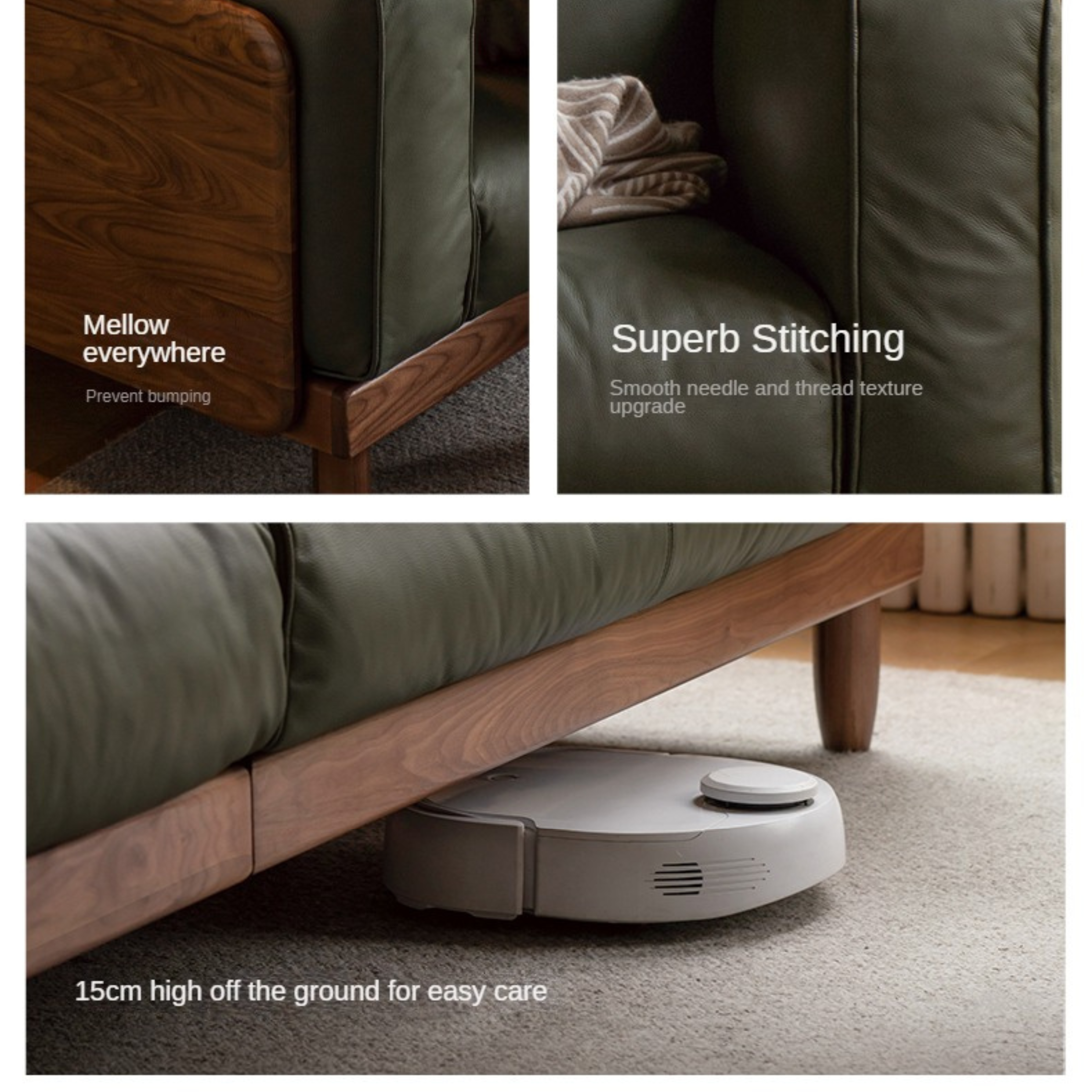 Black Walnut, Ash, Solid Sandalwood Wood Leather Top Layer Yellow Cowhide Sofa.