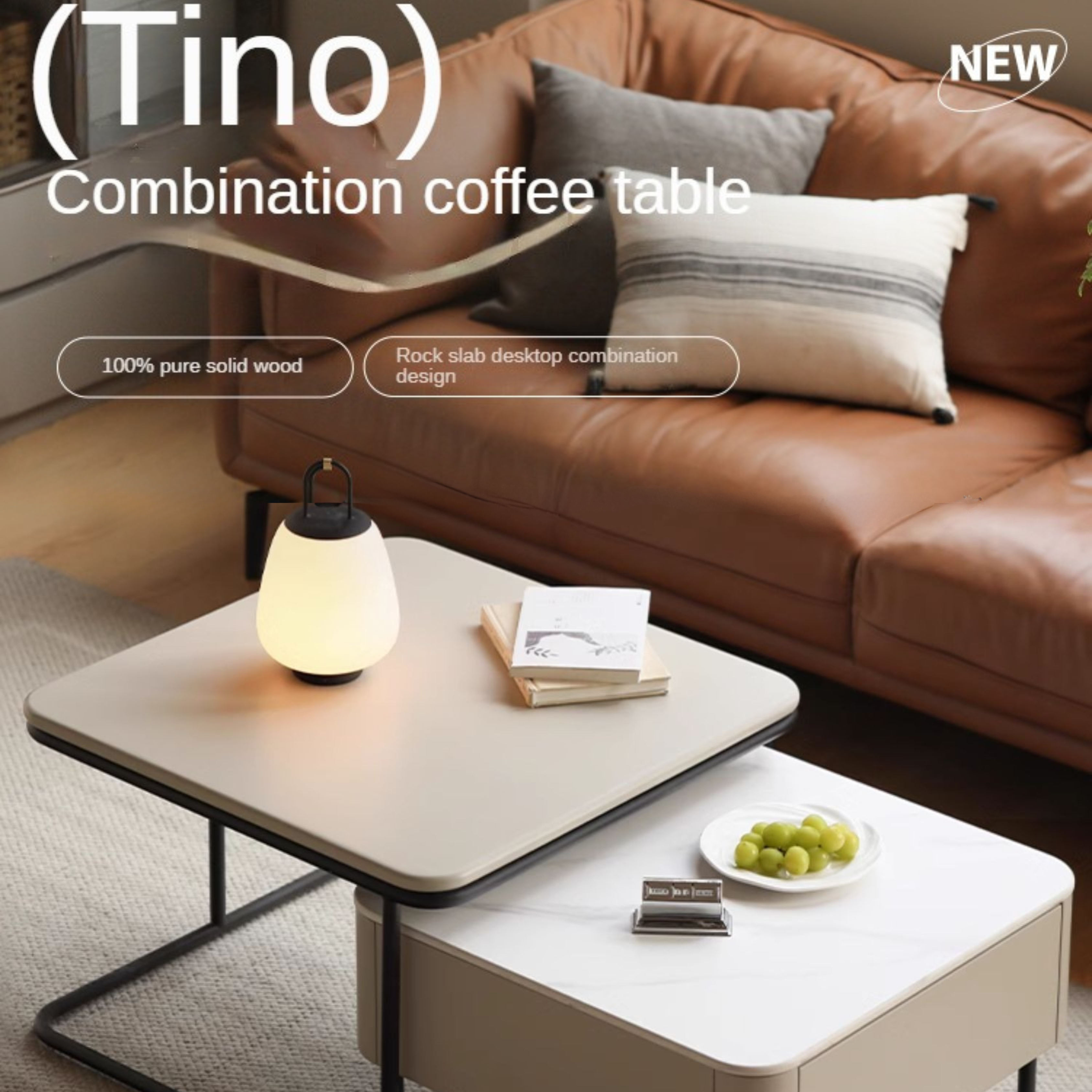 Poplar Solid Wood Rock Board Coffee Table Luxury