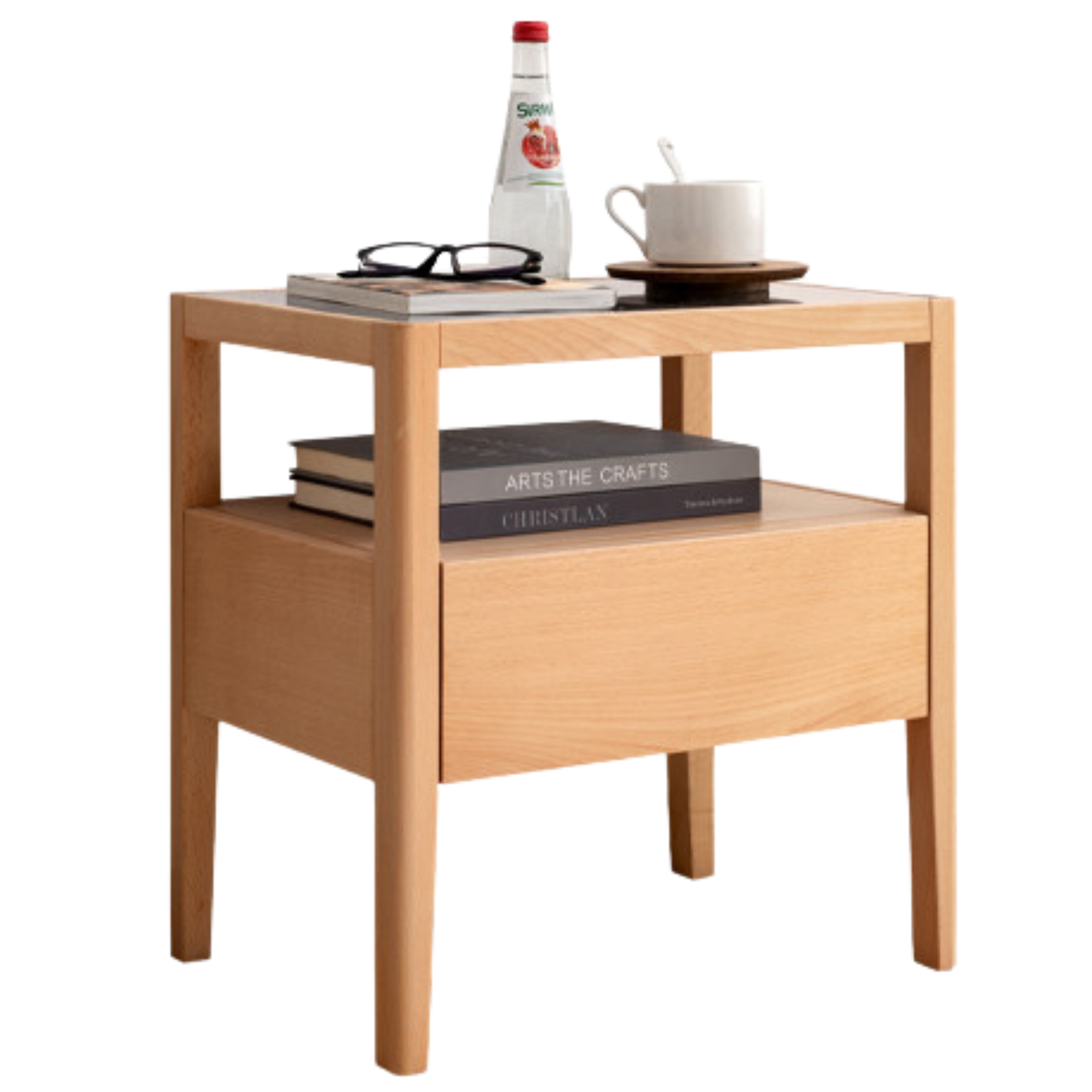Beech Solid Wood Nightstand, Small Side Table