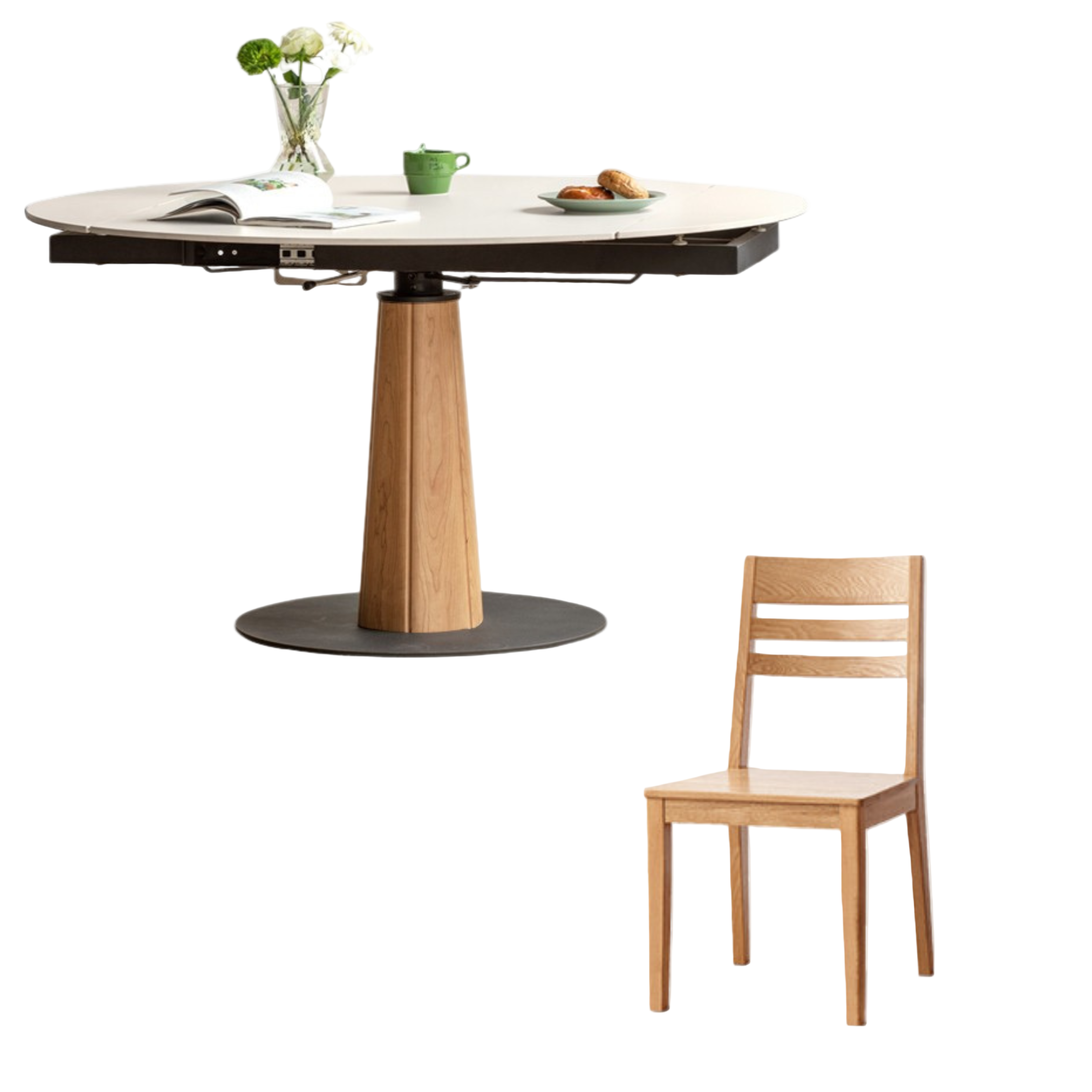 Cherry, Black Walnut, Ash Solid Wood Folding Retro Rock Plate Dining Table