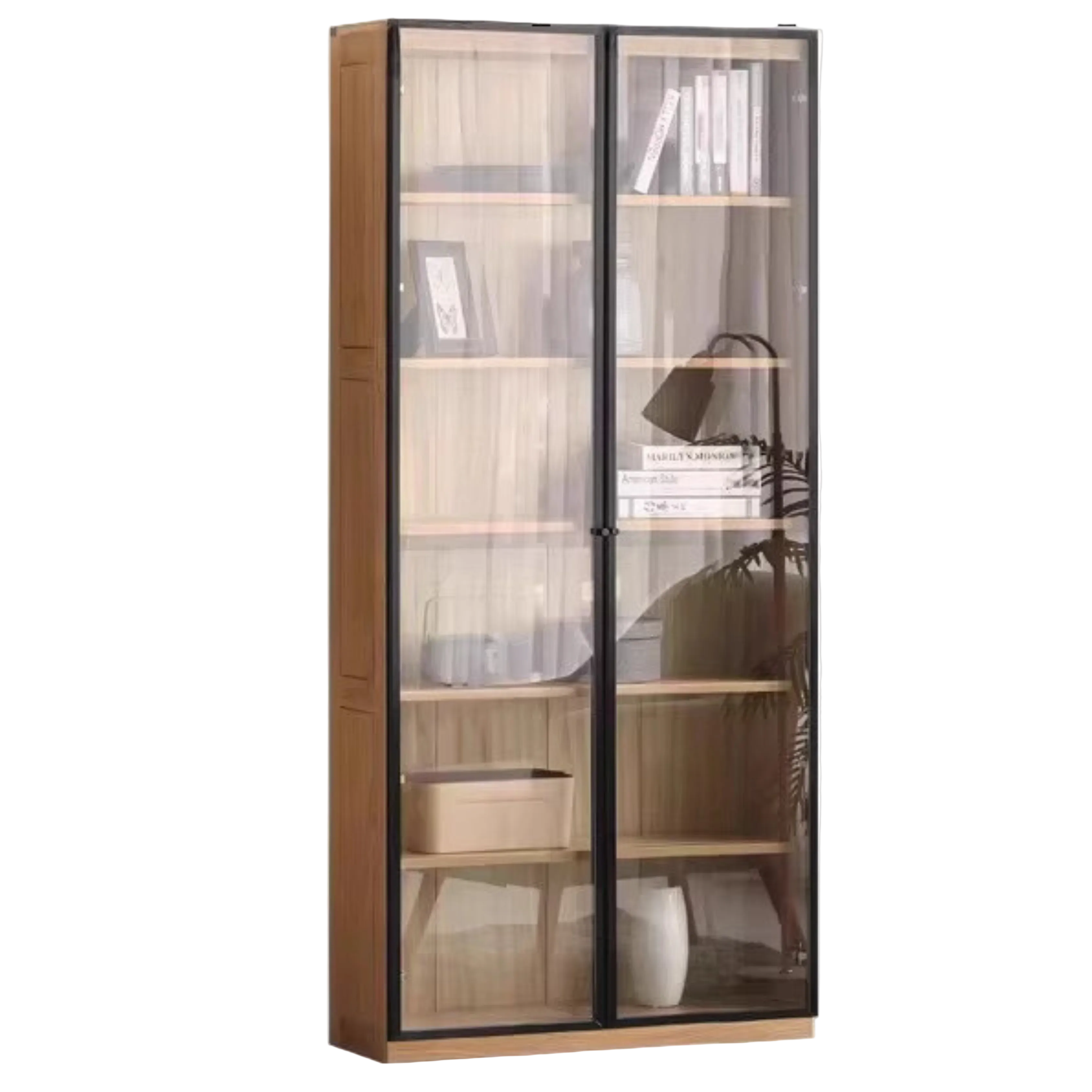 Oak, Solid Rubberwood Modern Bookcase Storage