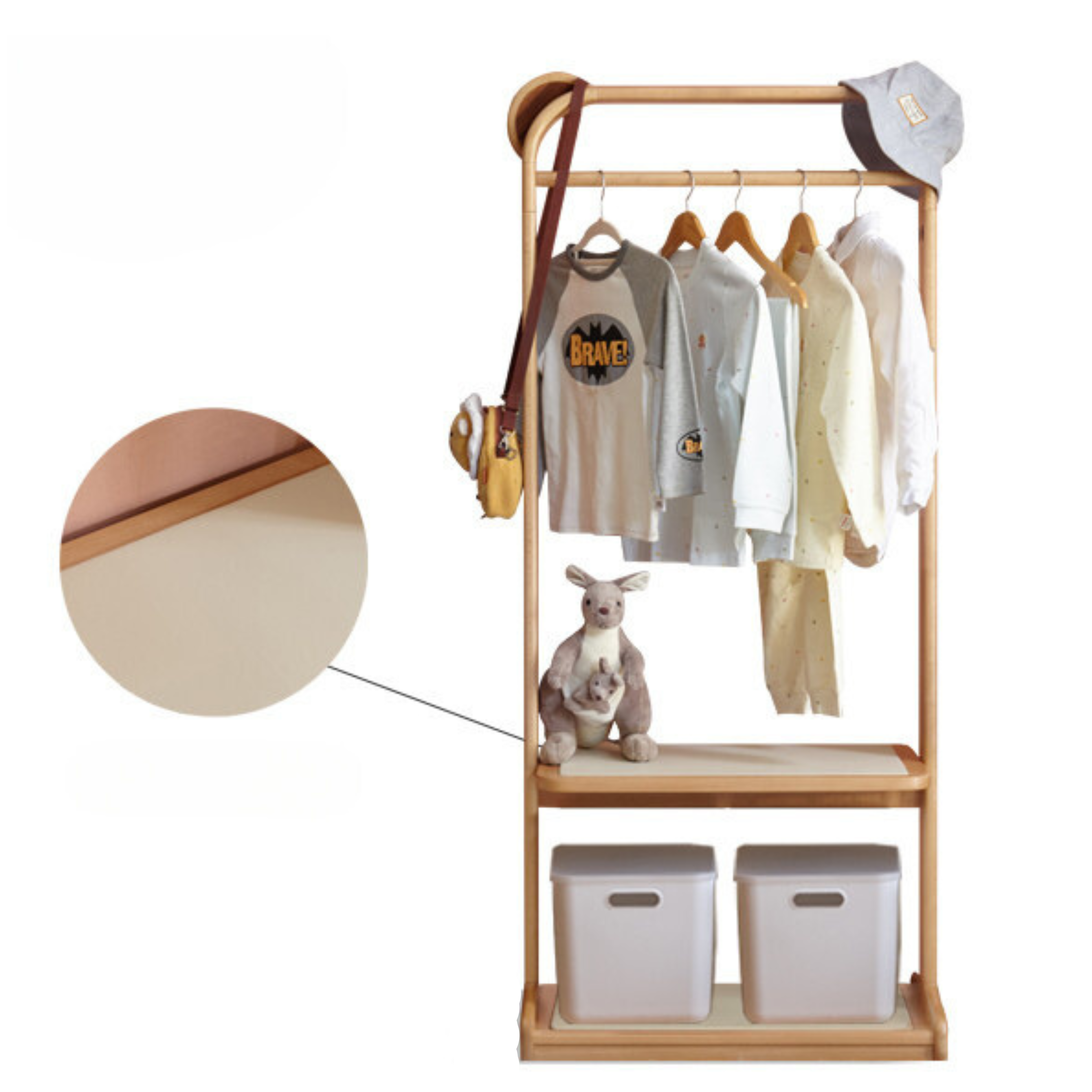 Beech Solid Wood Kids Coat Rack Floor Hanger