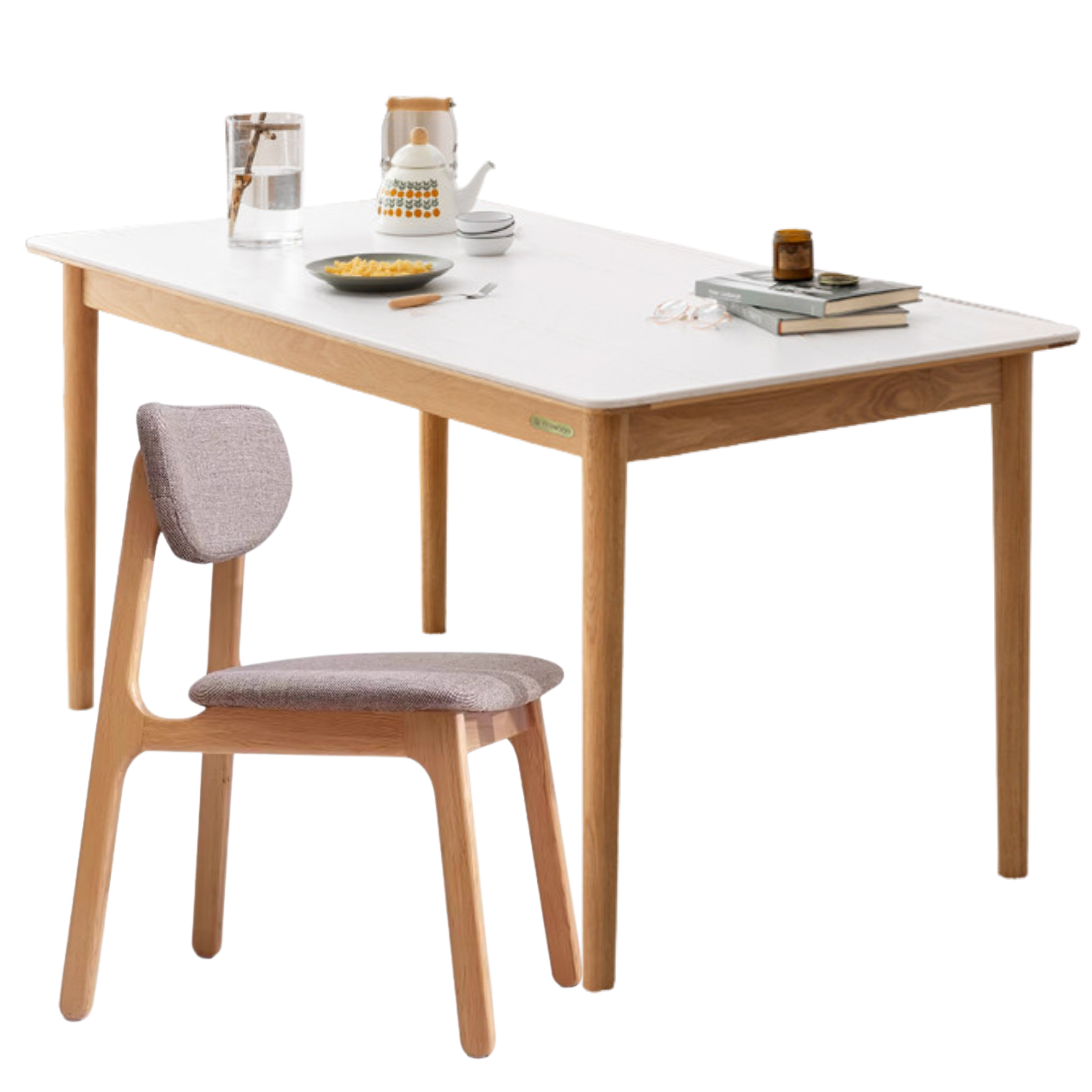 Oak, Beech Solid Wood Dining Table With Rock Slab Surface