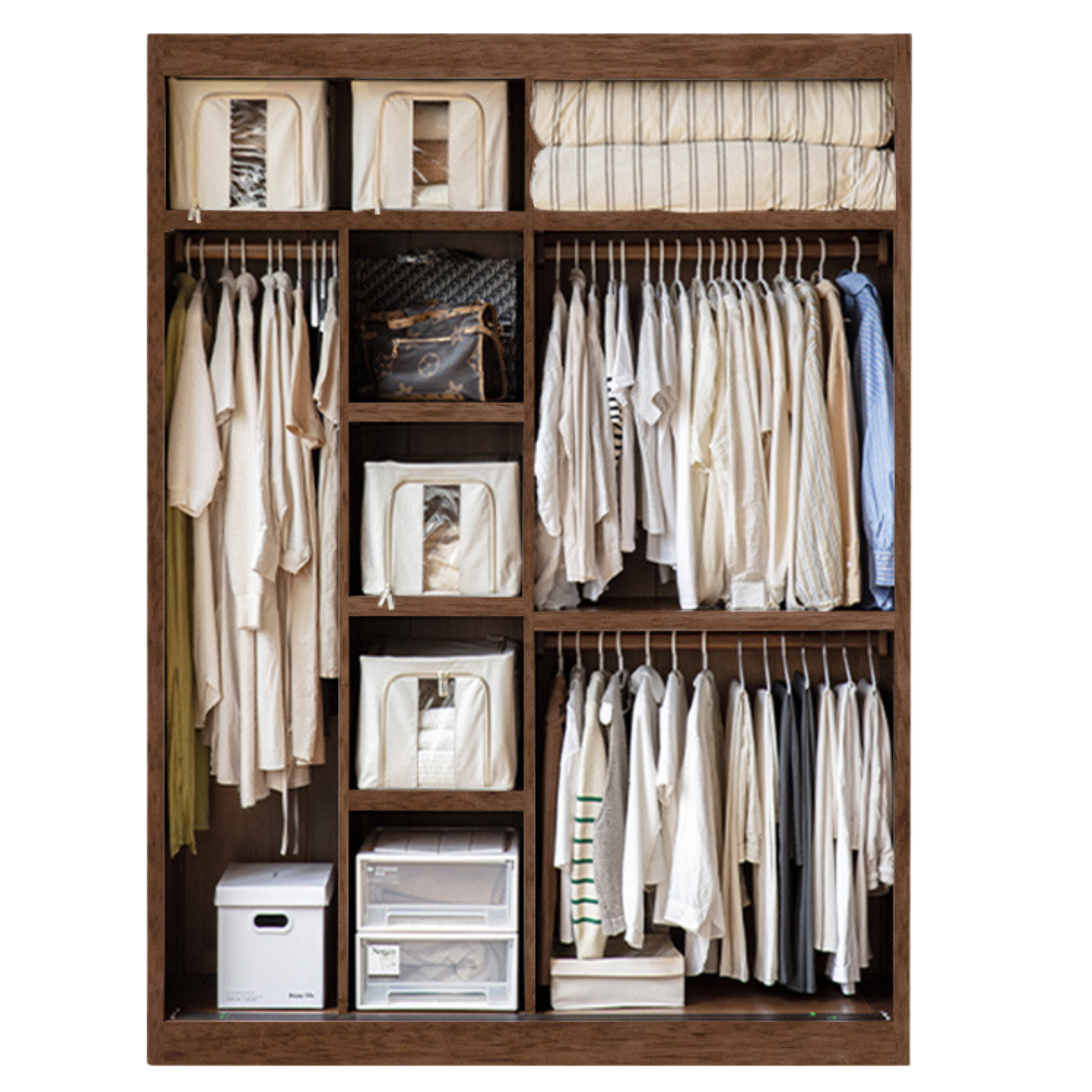 Black Walnut, Golden Sandalwood Solid Wood Wardrobe Sliding Door.