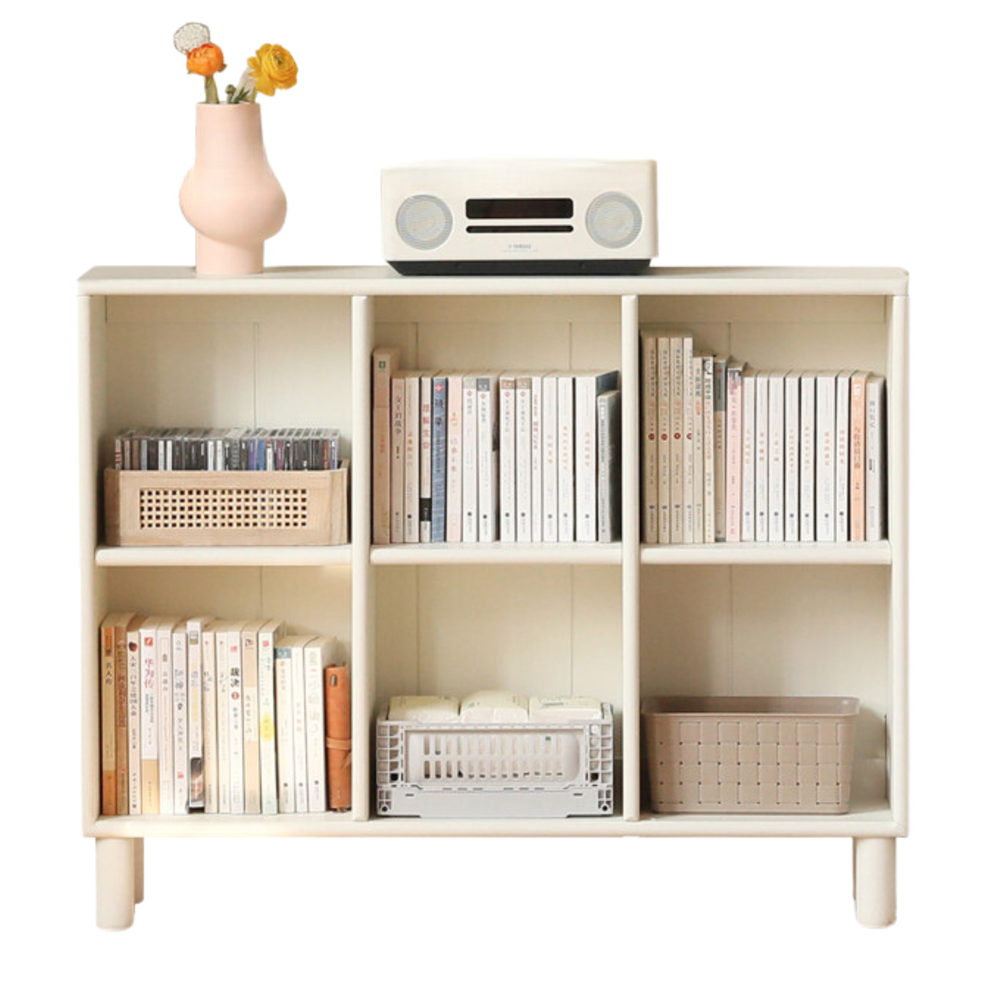 Poplar Solid Wood Bookcase Free Combination Cream Style