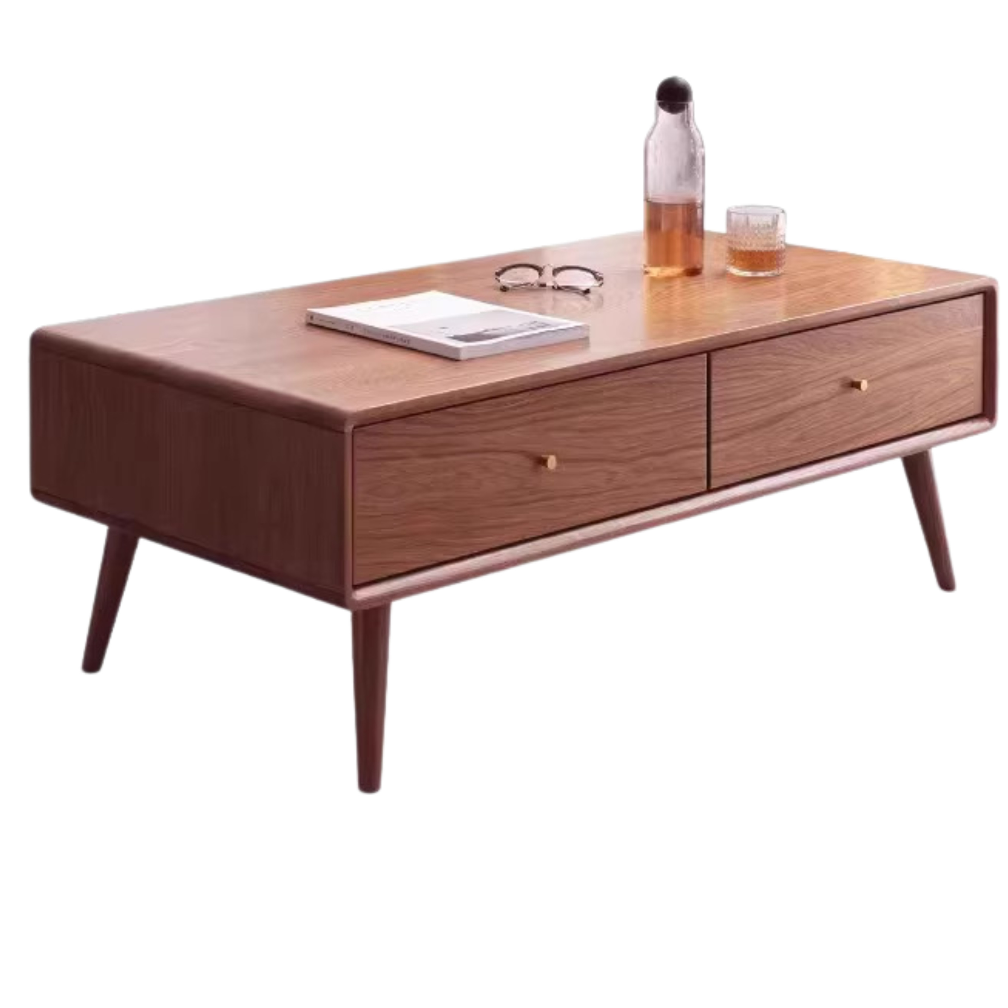 Oak Solid Wood Double-Sided Four-Drawer Coffee Table