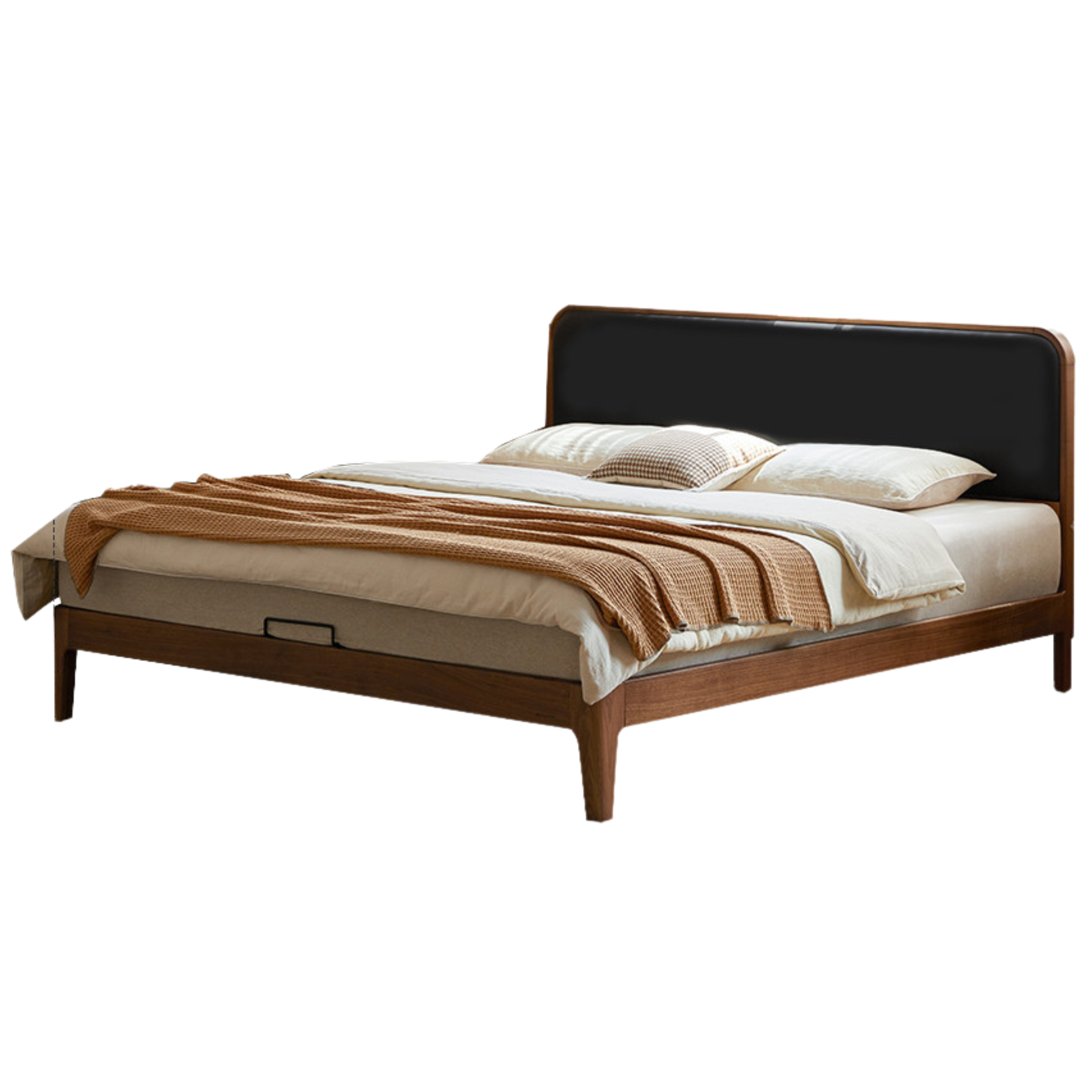 Black Walnut Solid Wood Simple Soft Bed