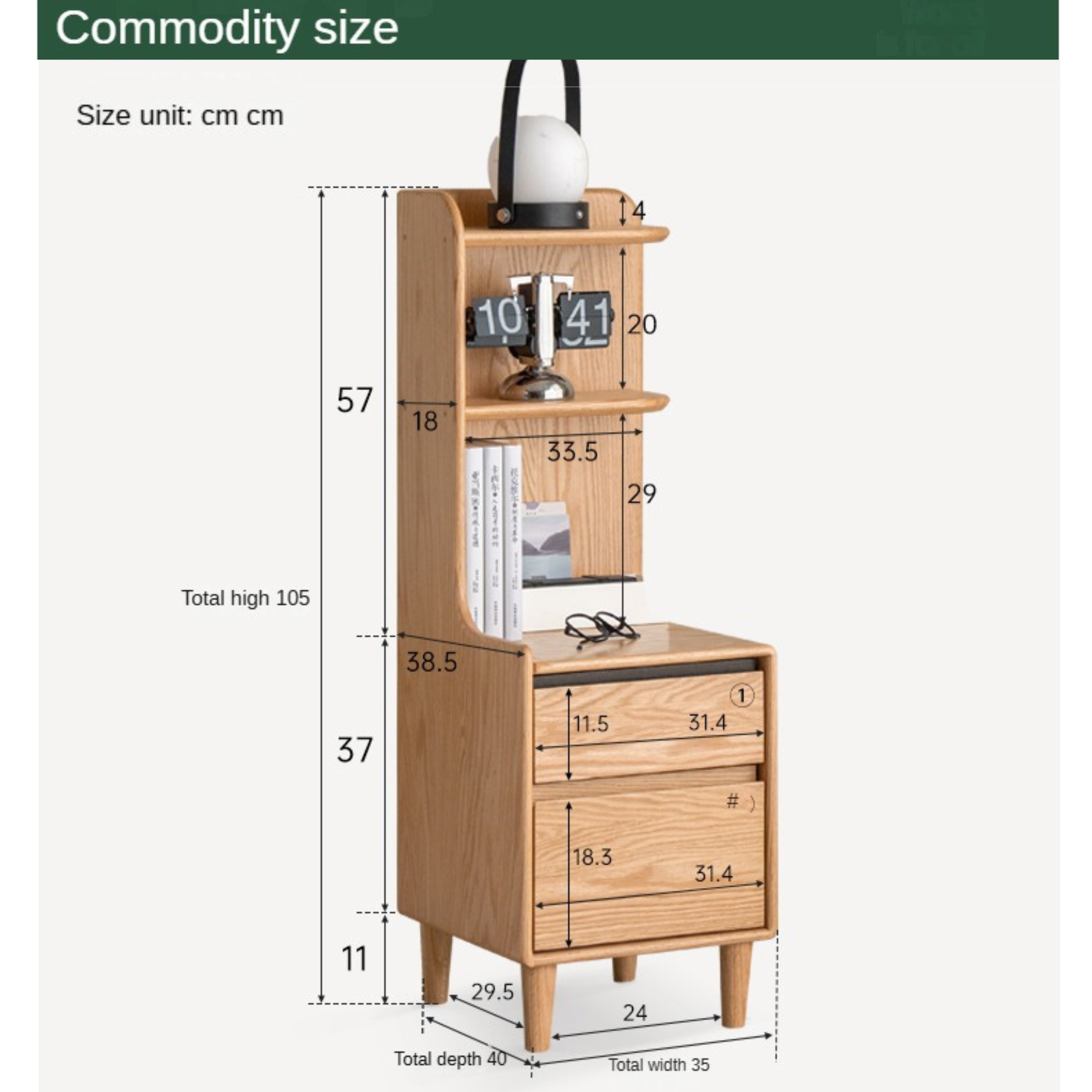 Oak Solid Wood Modern Nightstand.