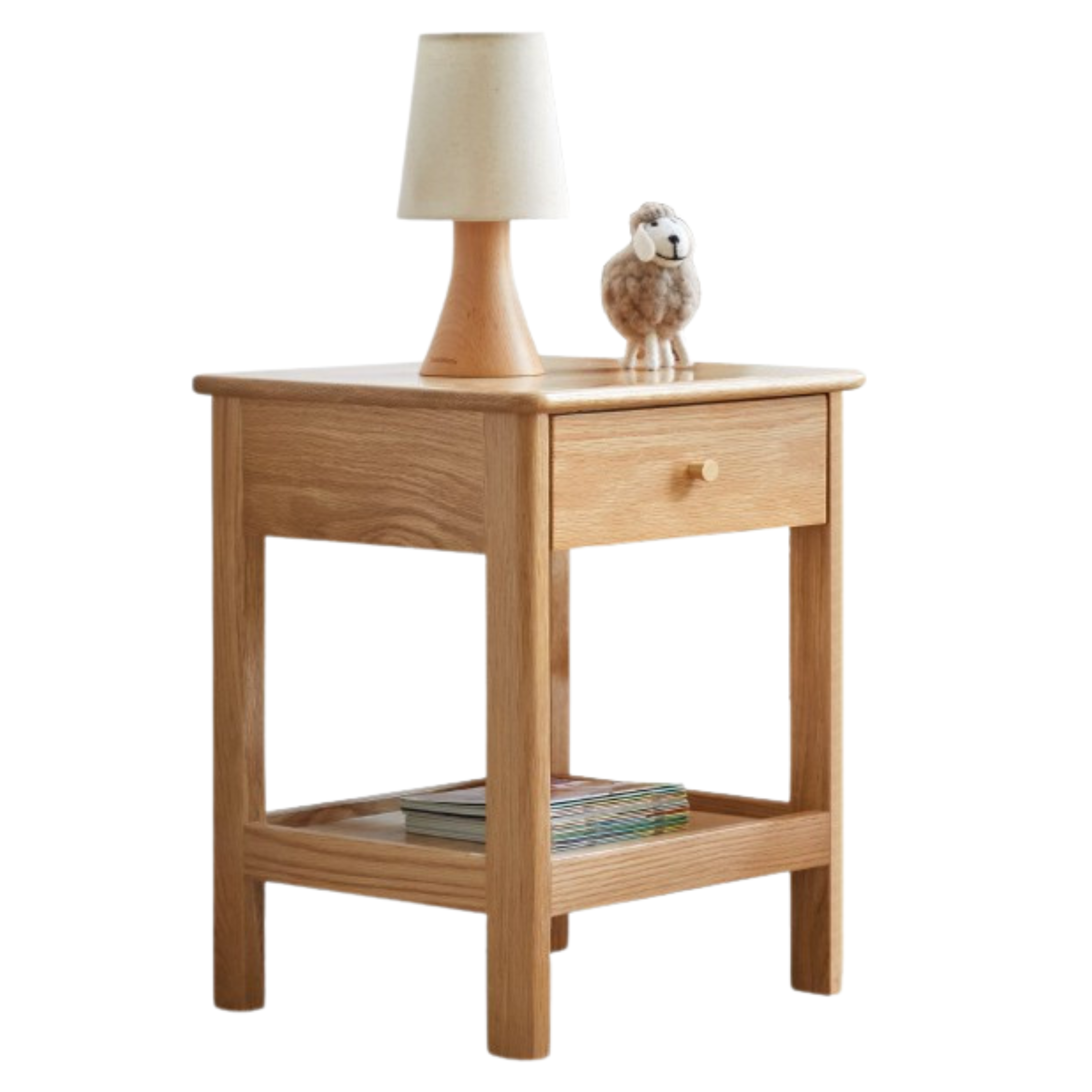 Oak, Beech Solid Wood, Solid RubberWood Nightstand.