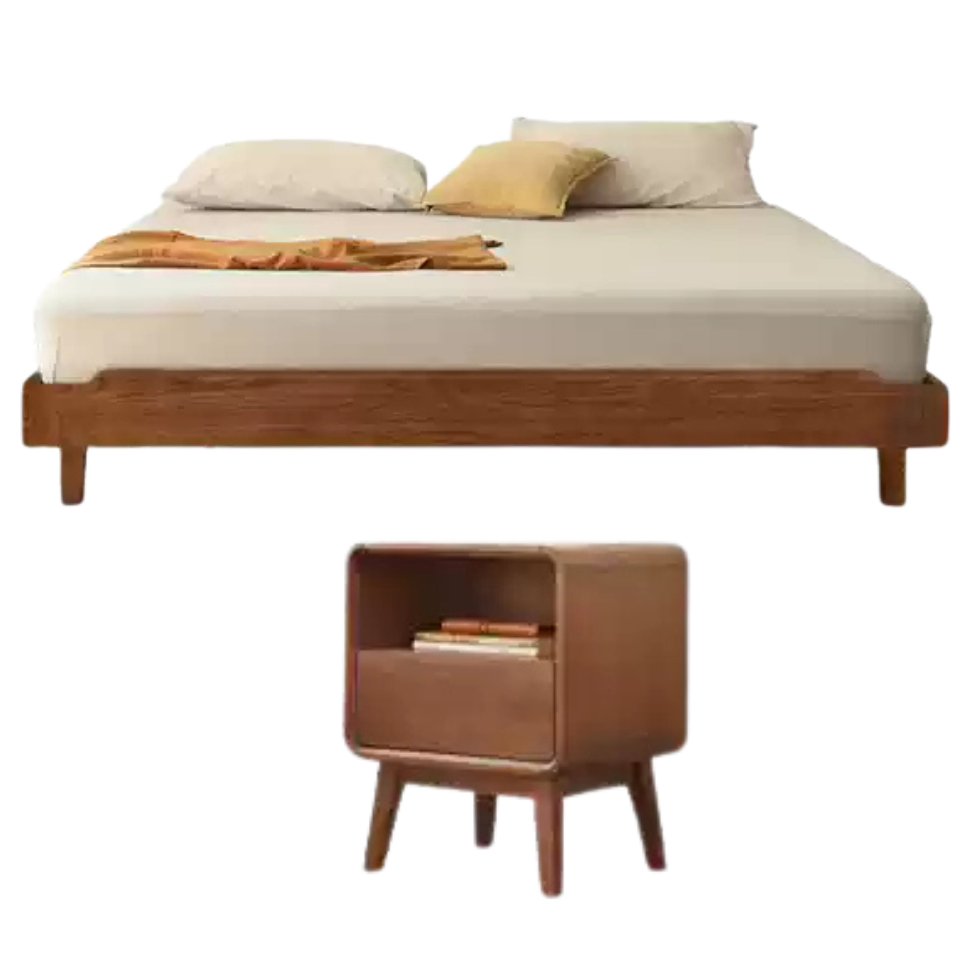 Black Walnut, Ash Solid Wood Platform Bed, Headboard-Free Bed