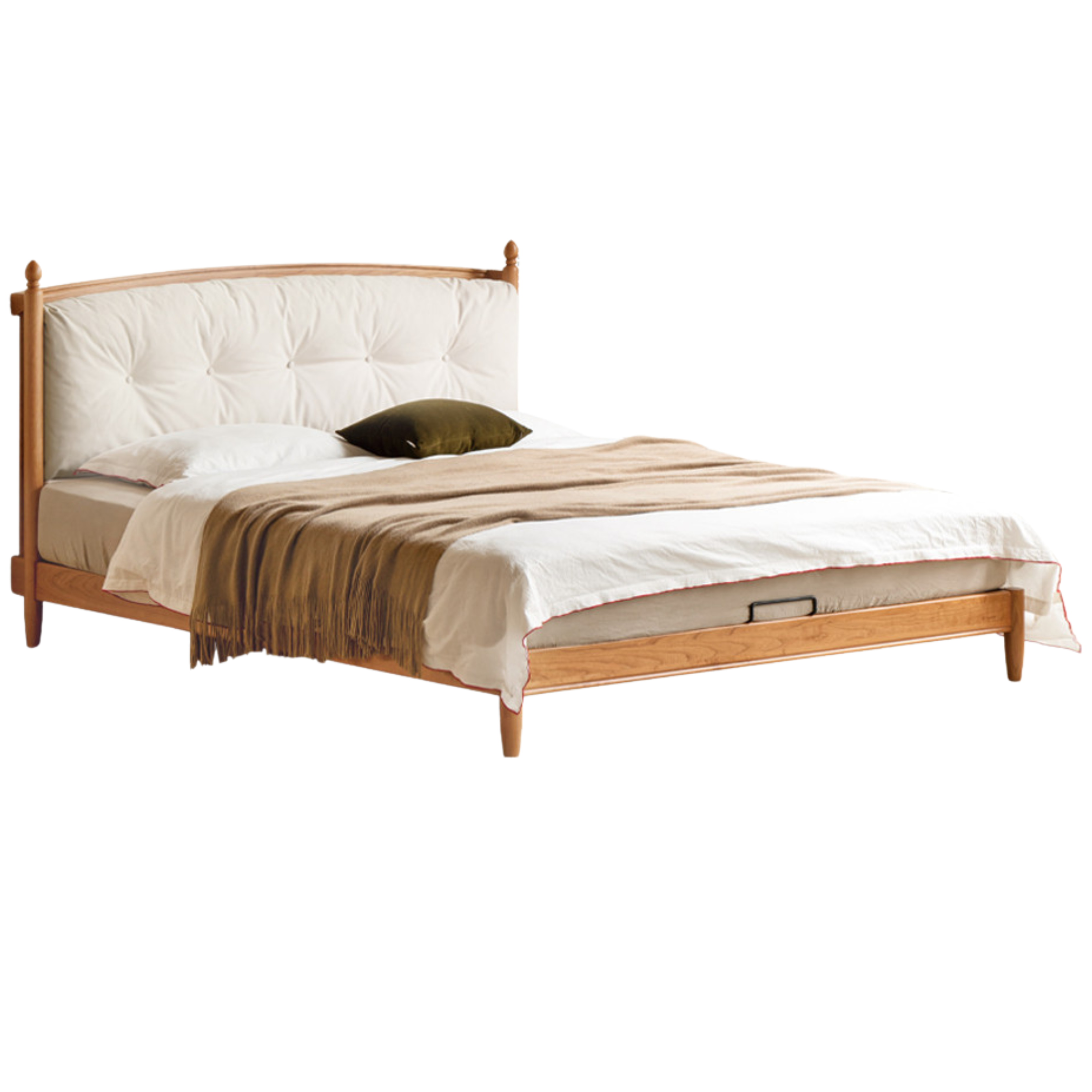 Cherry Solid Wood Soft Retro Bed