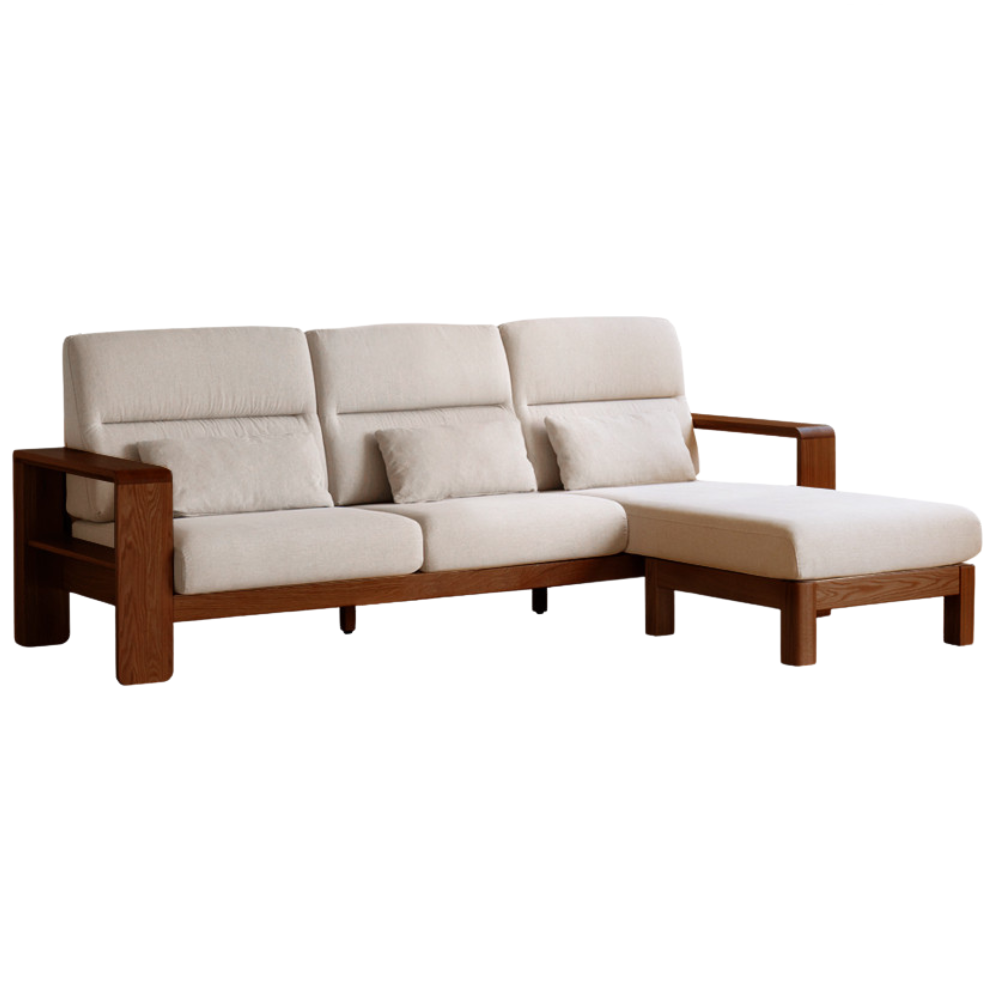 Oak Solid Wood High Back Fabric Corner Sofa Modern