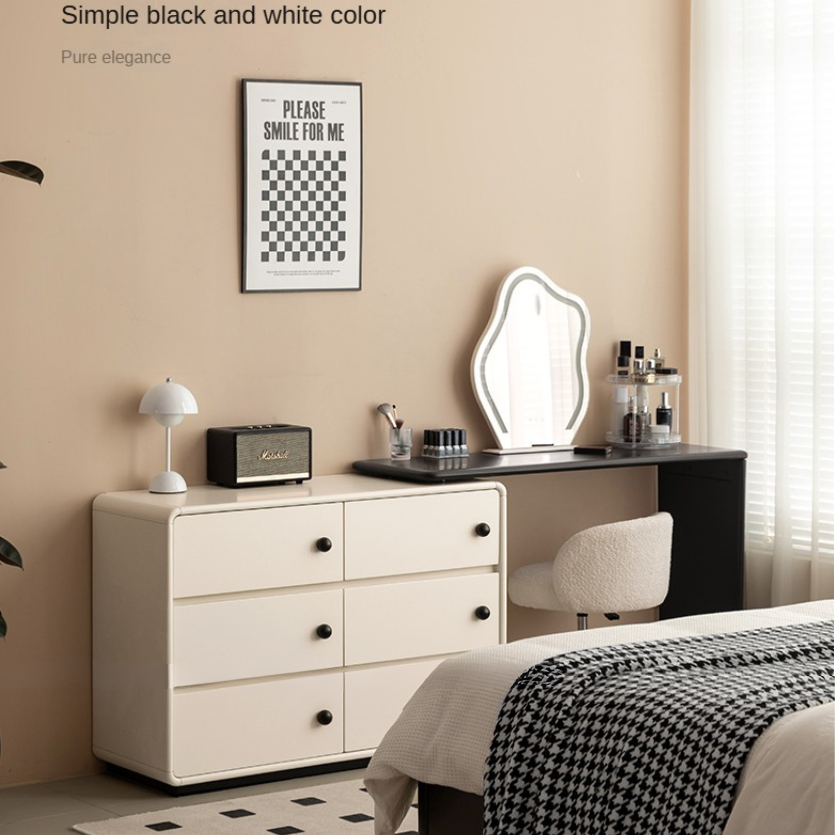 Solid Rubberwood Cream Style Dressing Table.