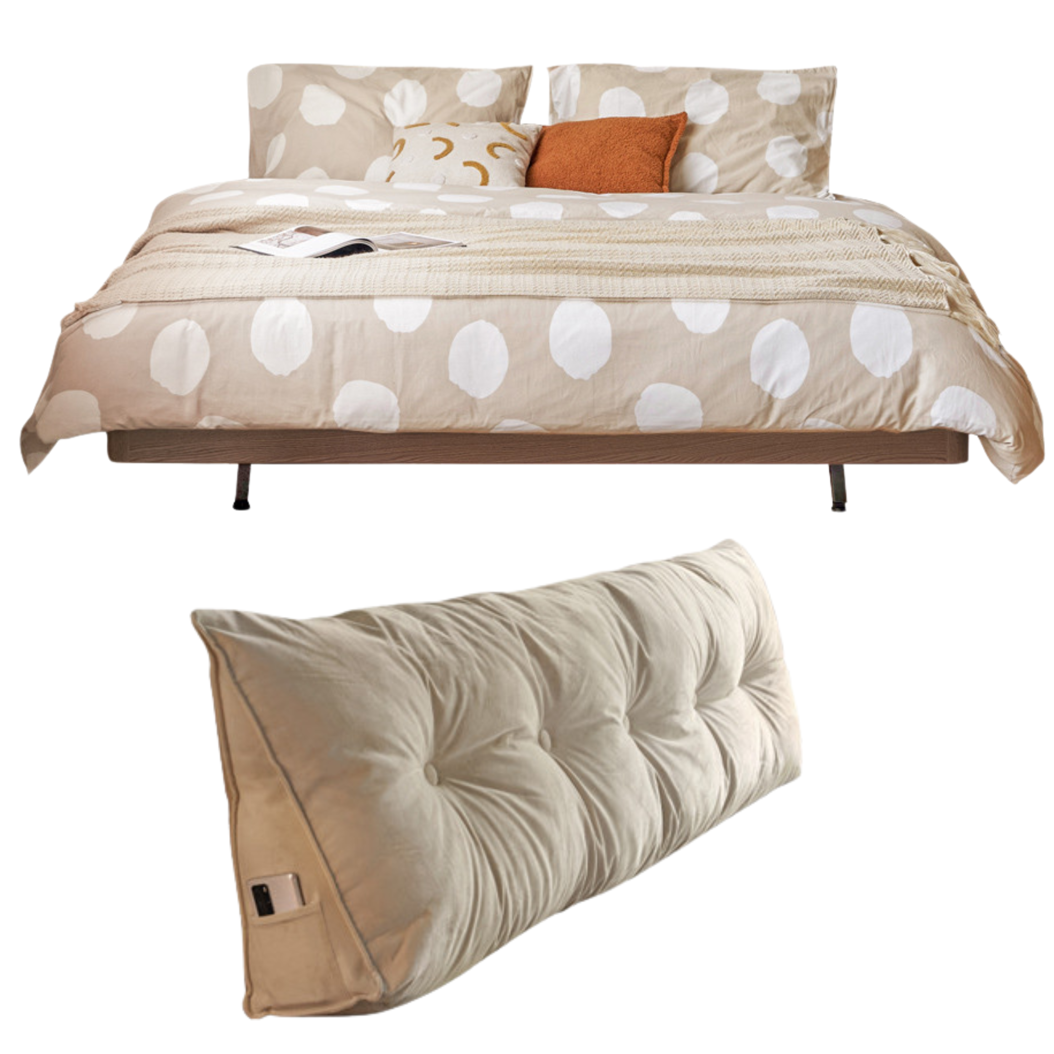 Black Walnut, Oak Solid Wood platform bed, headboard-free Suspended Bed