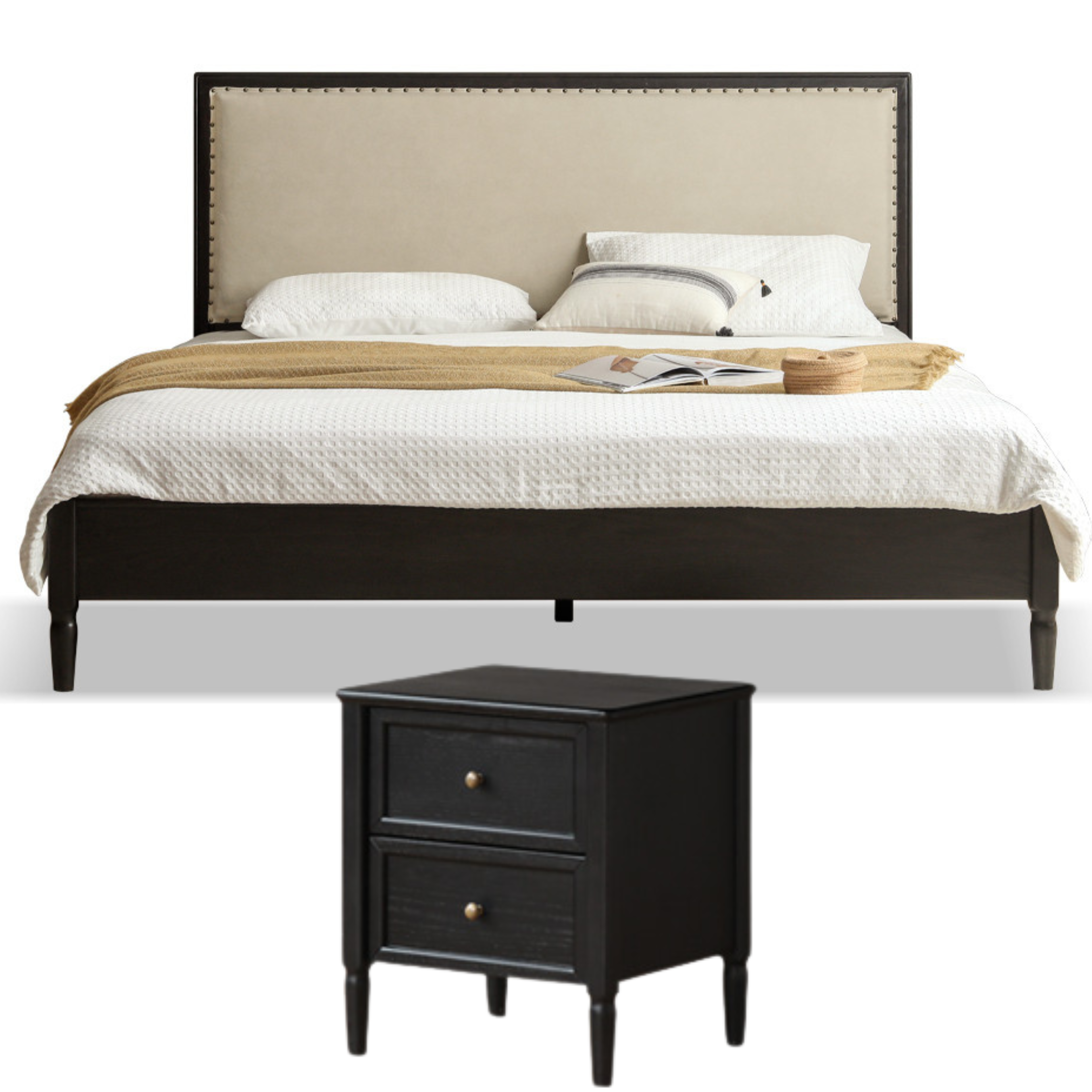 Oak Solid Wood Technology Cloth American Soft Back Bed