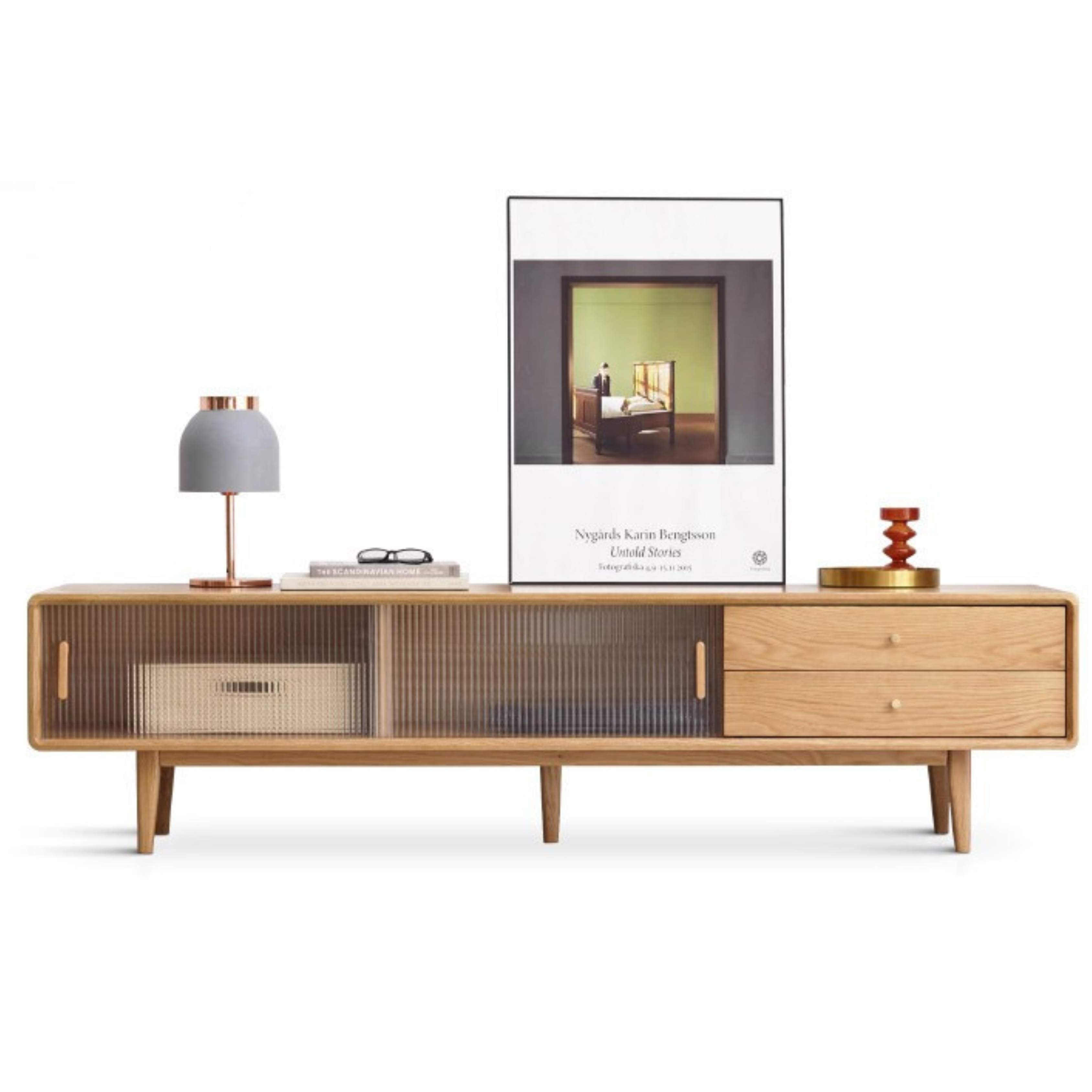 Oak, Beech, Rubber Solid Wood TV Stand.
