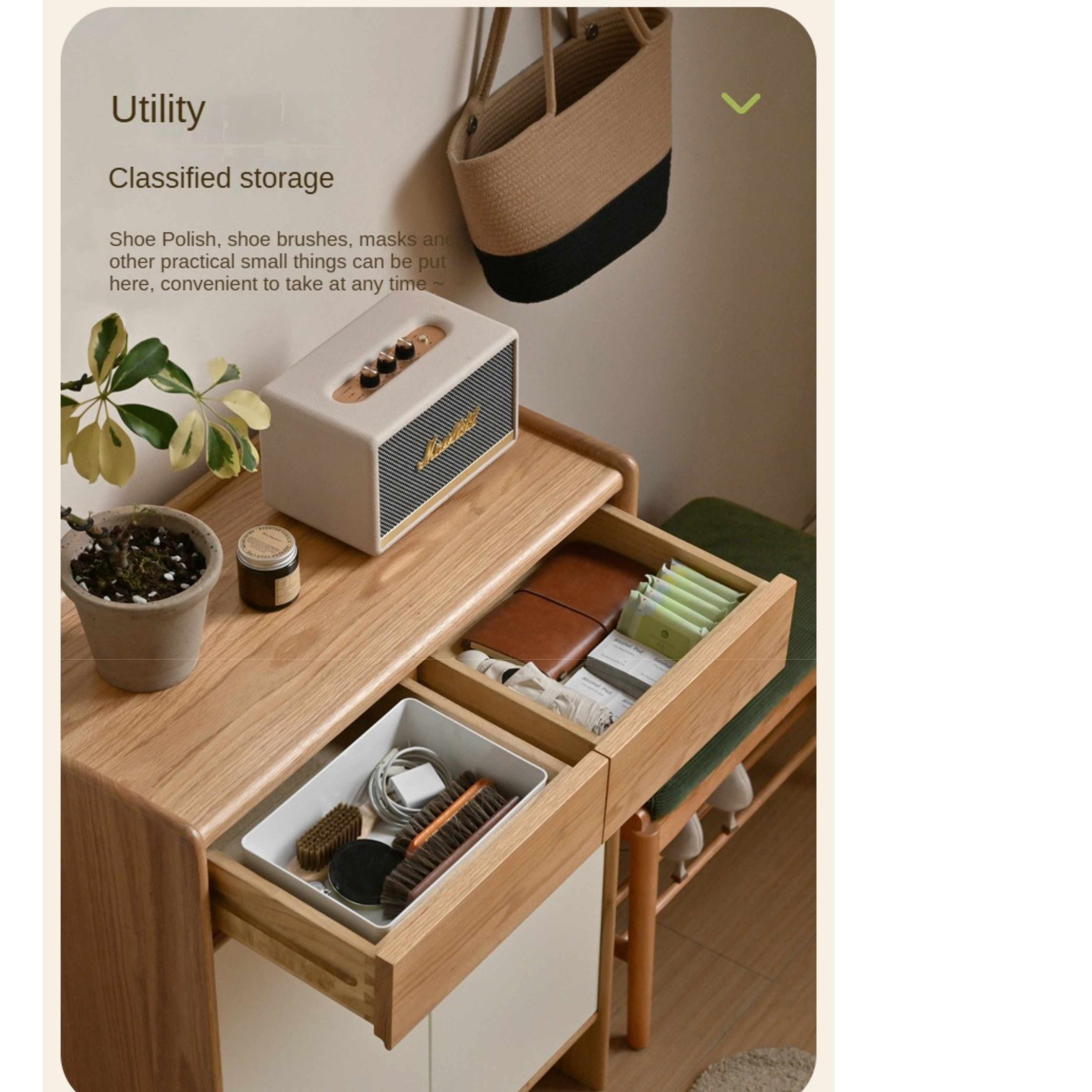 Beech Solid Wood Multi-Colored Shoe Cabinet