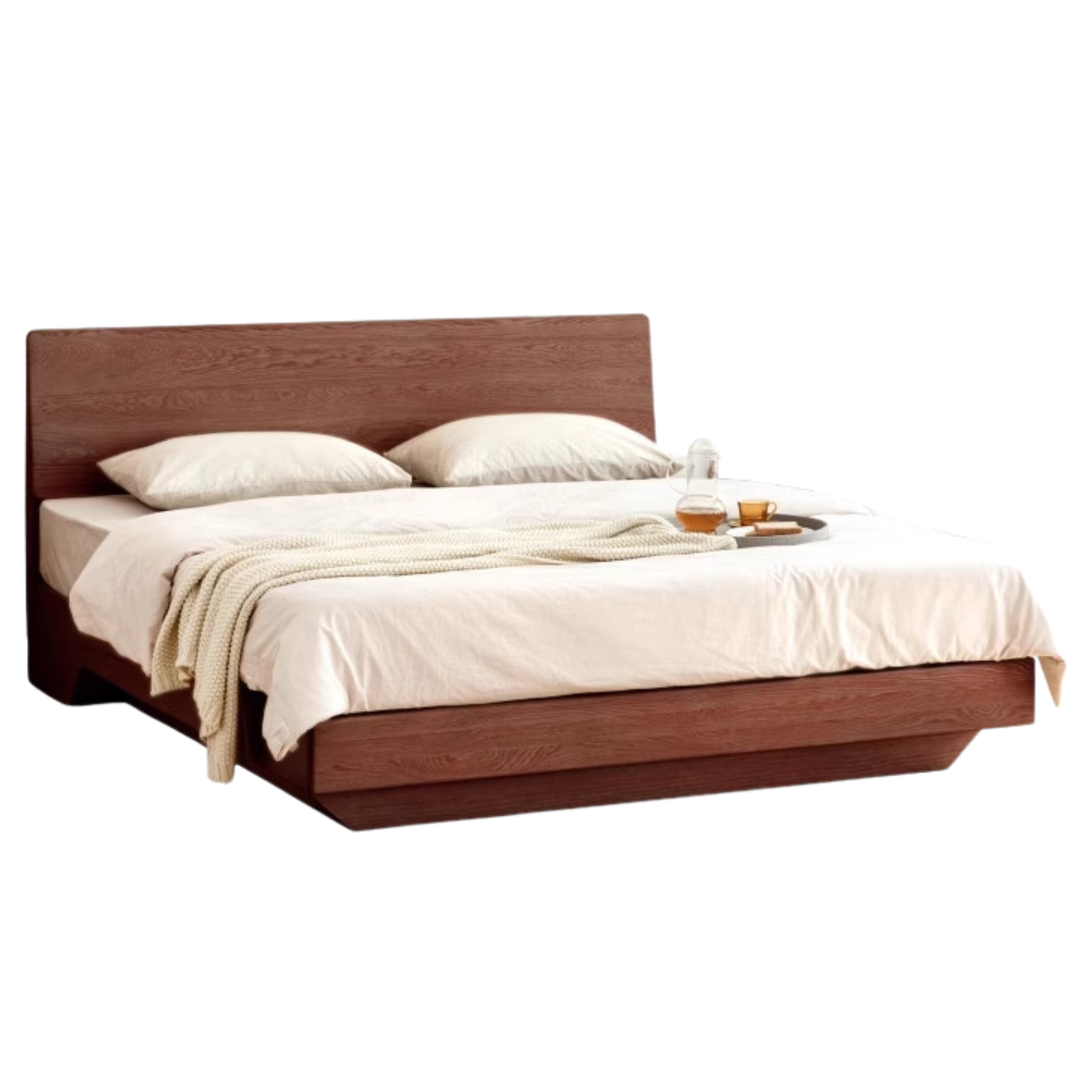 Oak,Black Walnut Solid Wood Suspended Luminous Box Bed