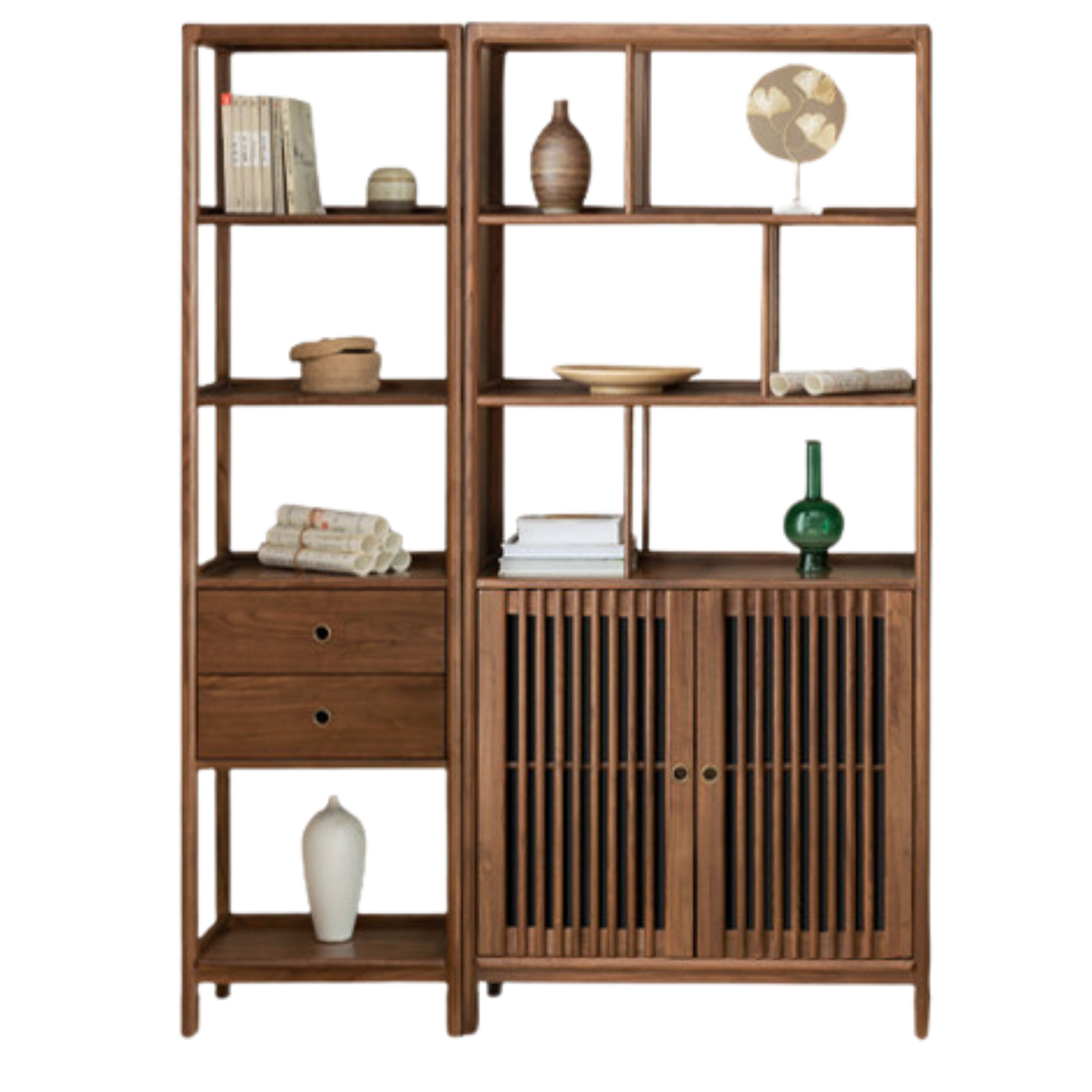 Black Walnut, Ash Solid Wood Bookshelf Combined Bookcase Display Cabinet Wall Shelf