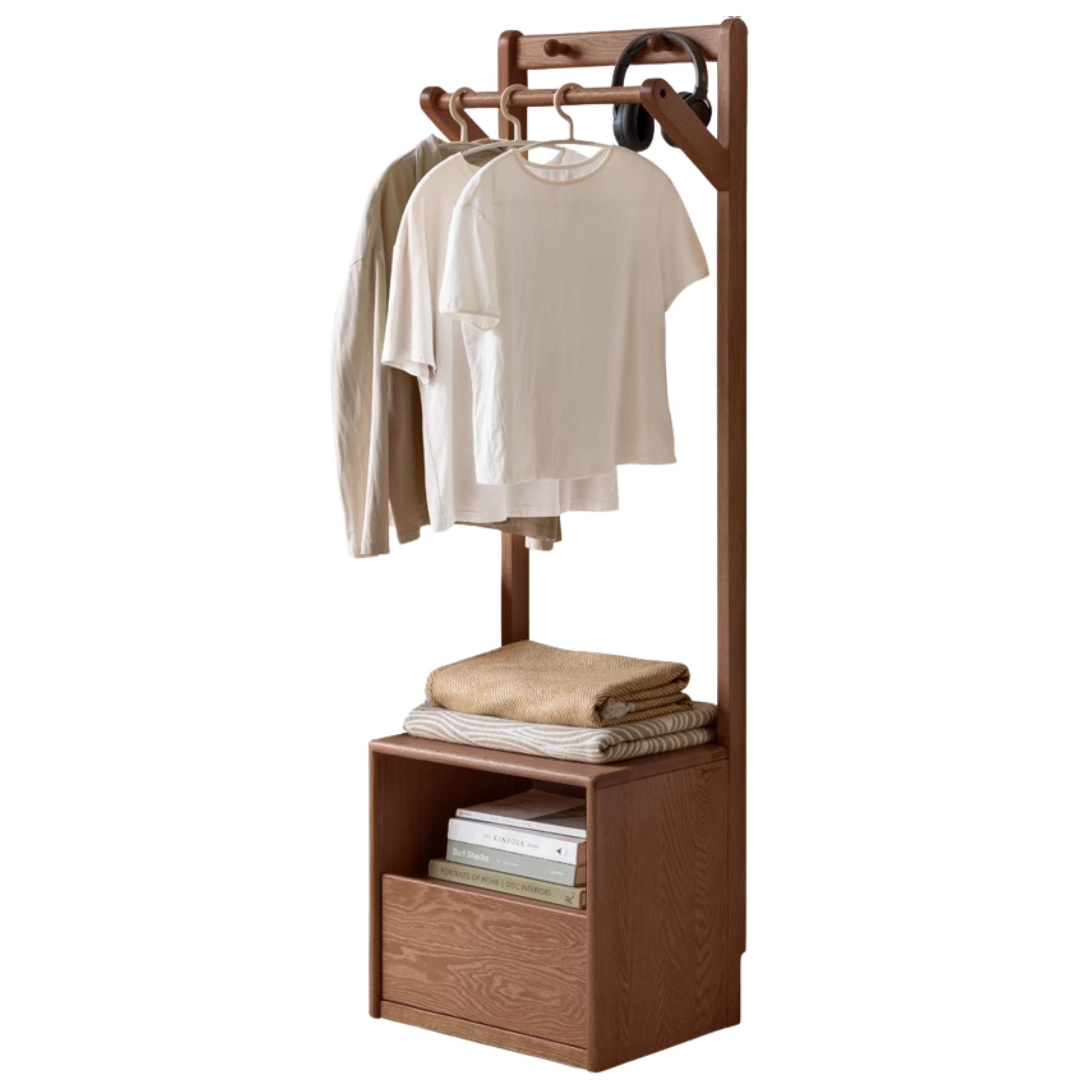 Oak, Birch Solid Wood Nordic Floor Storage Clothes Rack<