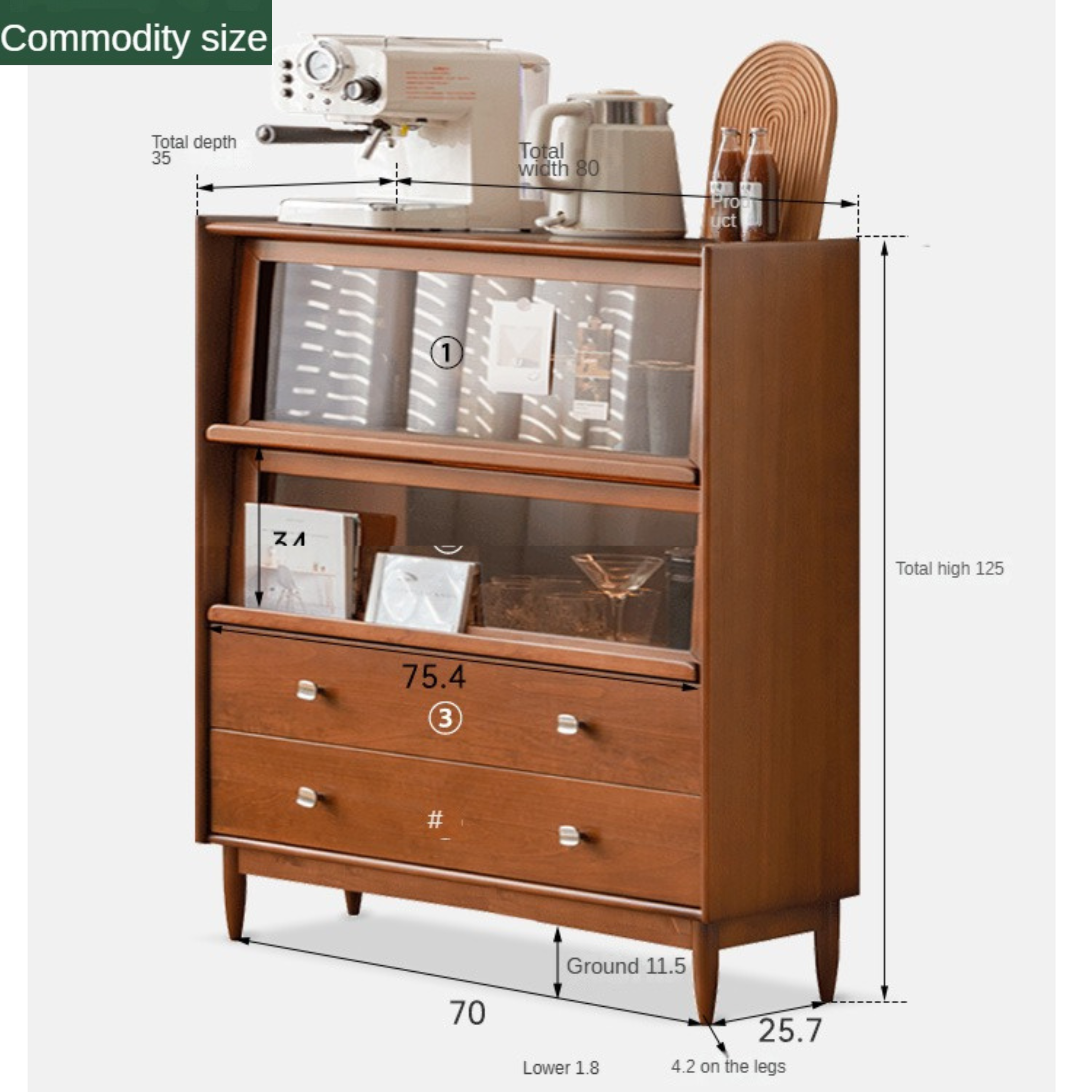 Poplar Solid Wood French Retro Side Cabinet