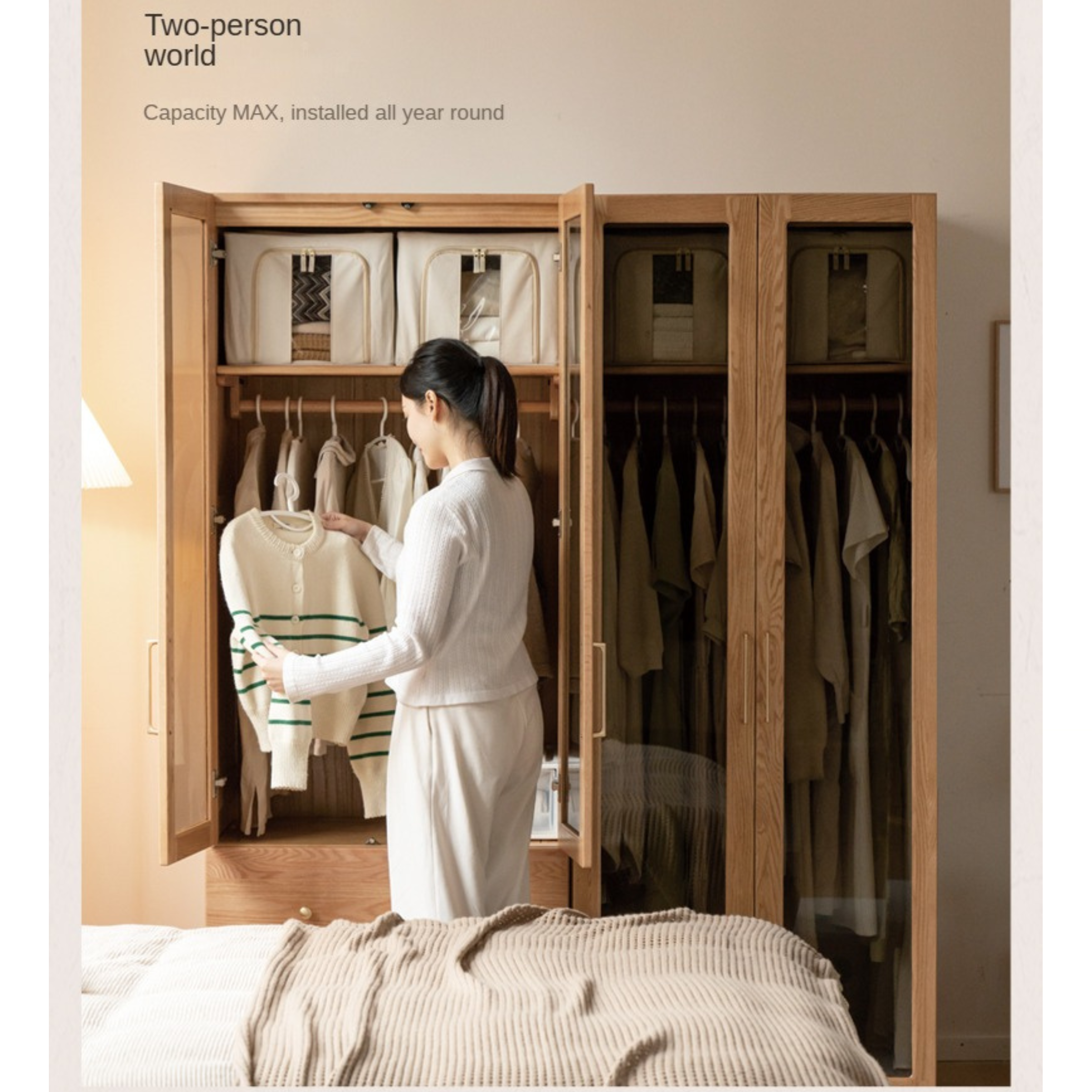 Oak Solid Wood Modern Wardrobe Free Combination.