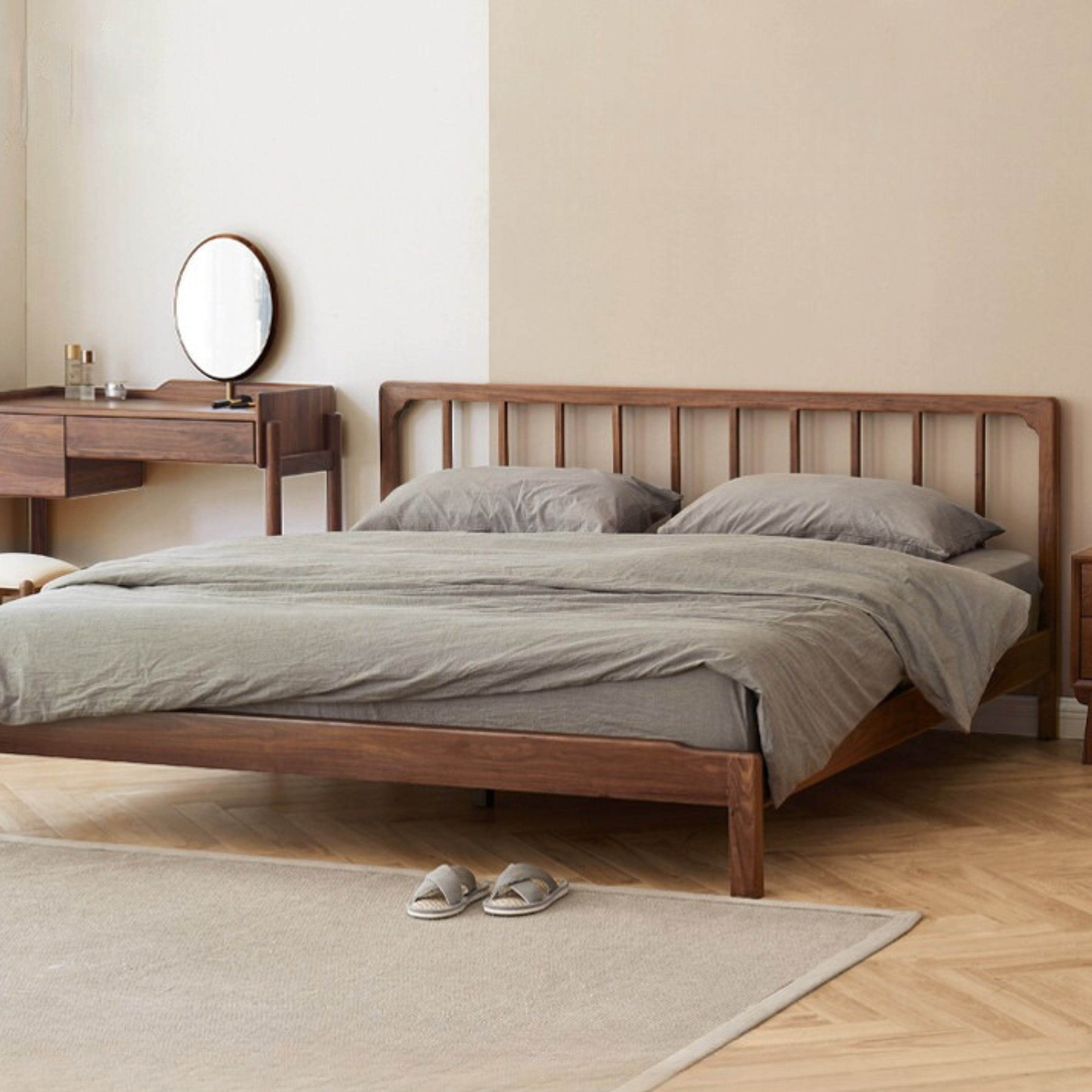 Ash, Black Walnut Solid Wood Nordic Simple Bed