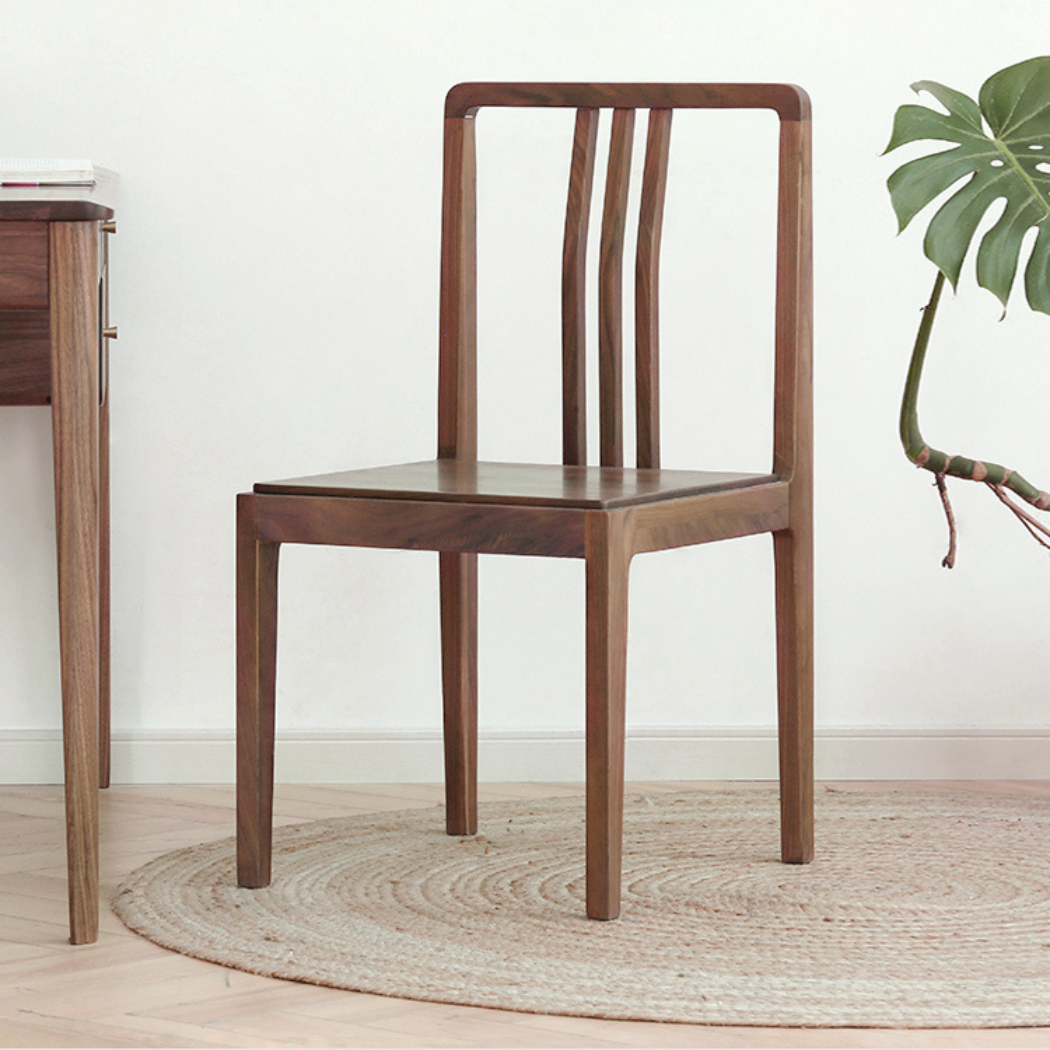 Black Walnut Solid Wood Dining Chair with Backrest 4pcs