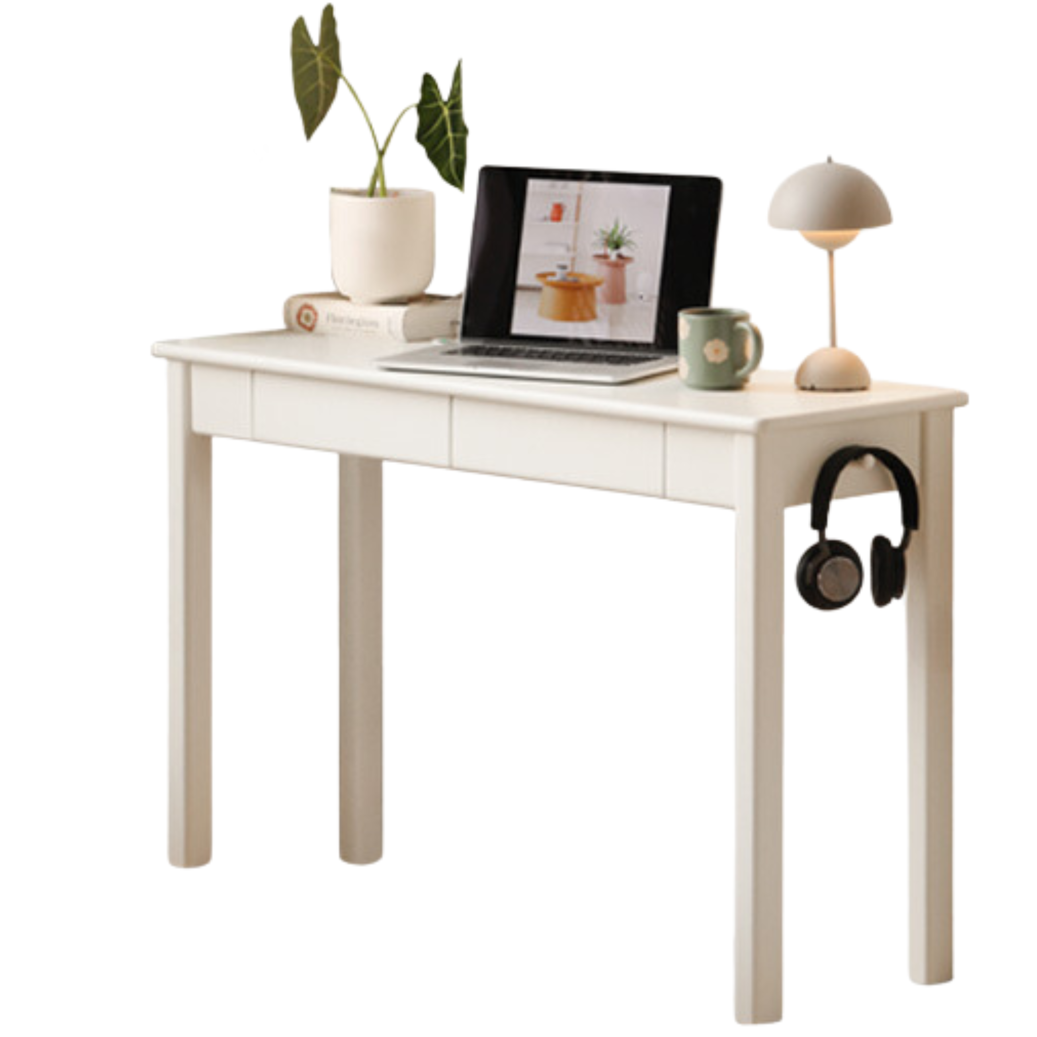 Rubber Solid Wood Modern Narrow Cream Style Drawer Desk