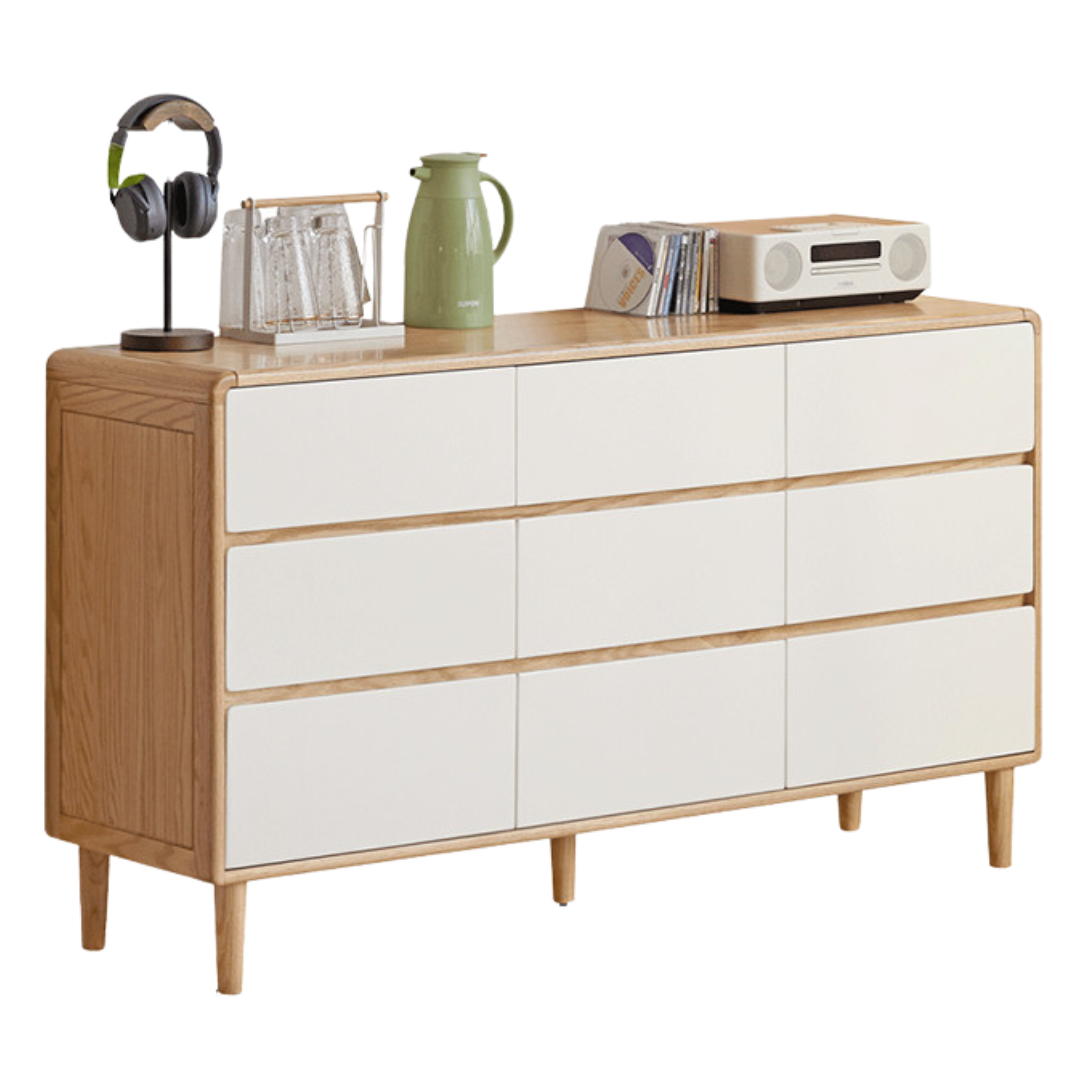 Oak Solid Wood Modern Nine Drawer Cabinet