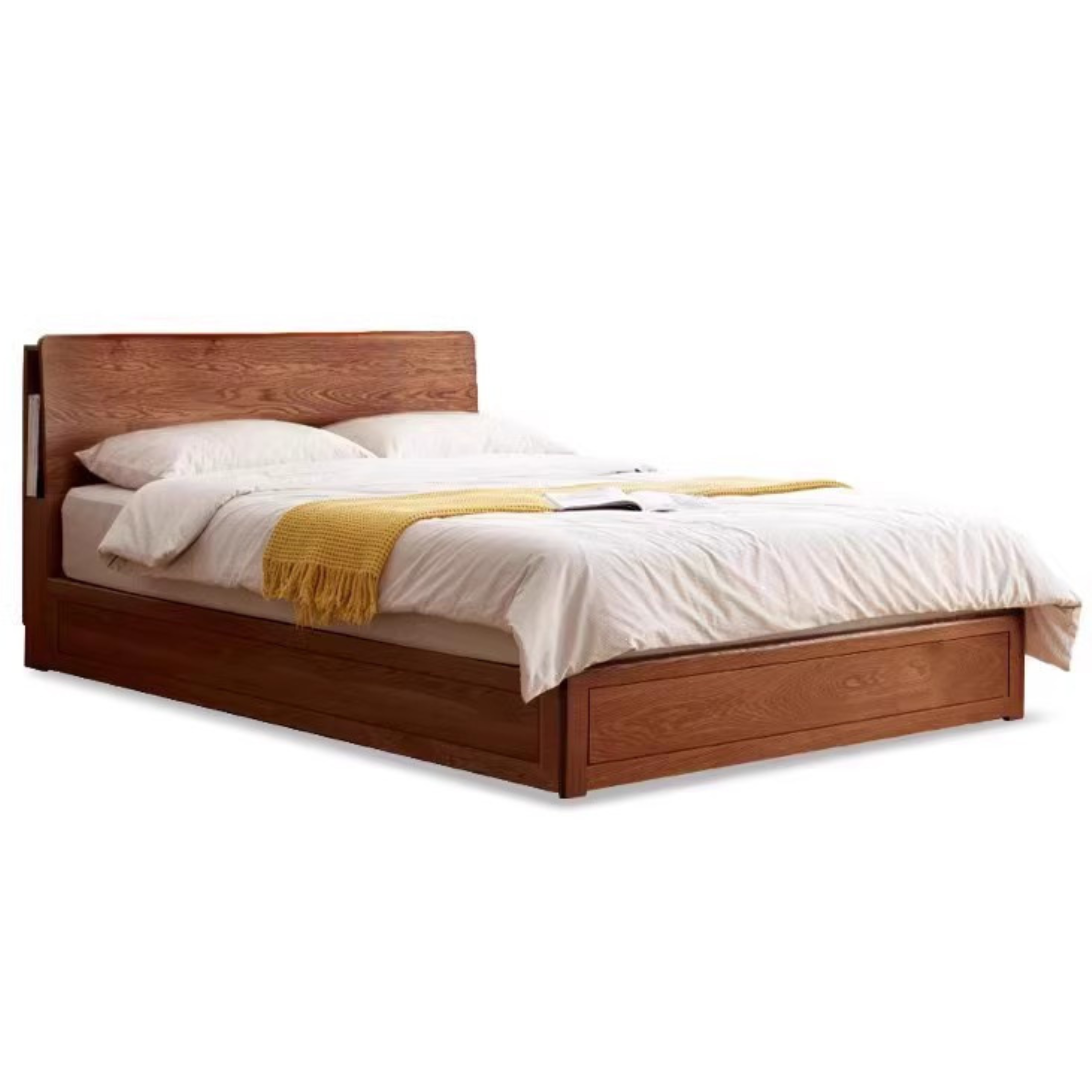 Oak, Rubberwood Solid Wood, Multifunctional Storage Box Bed