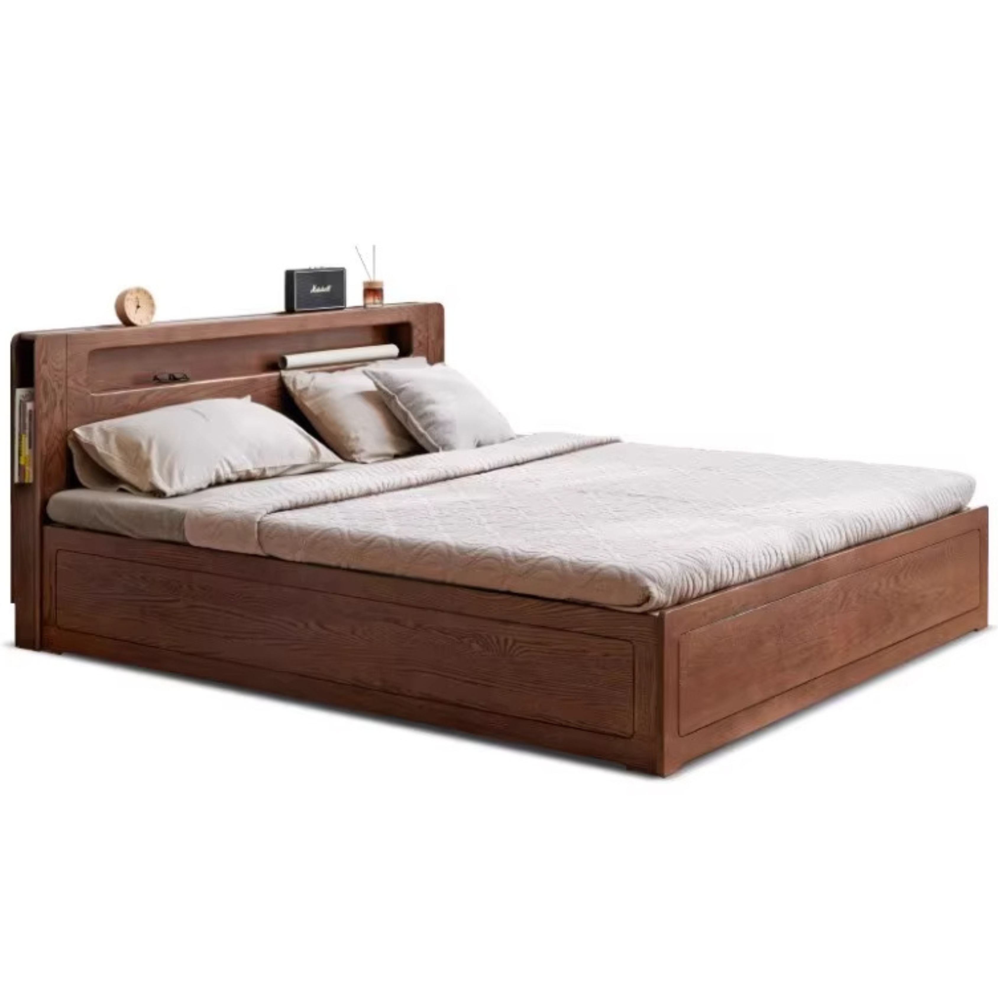 Oak Solid Wood Luminous Storage Box Bed
