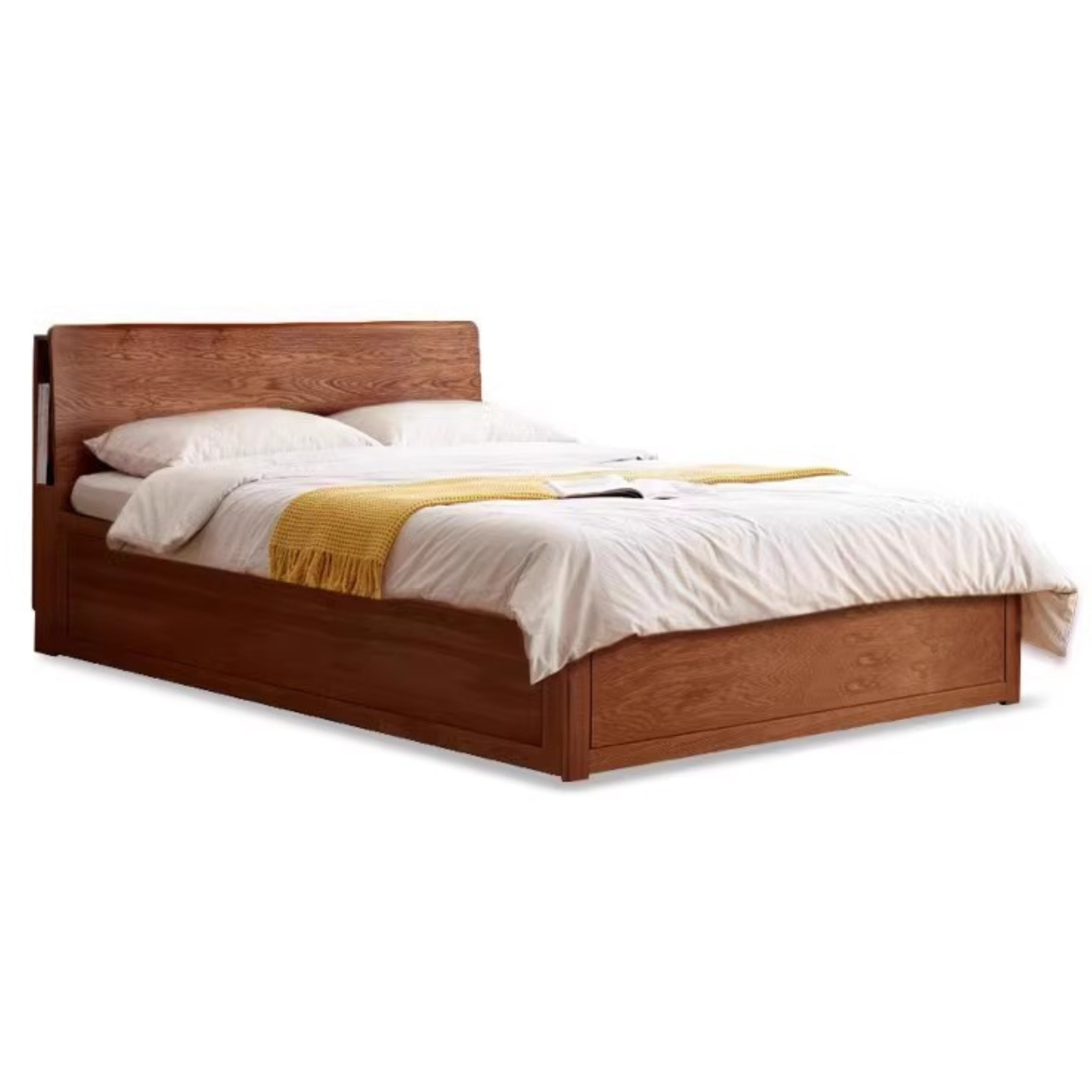 Oak, Rubberwood Solid Wood, Multifunctional Storage Box Bed