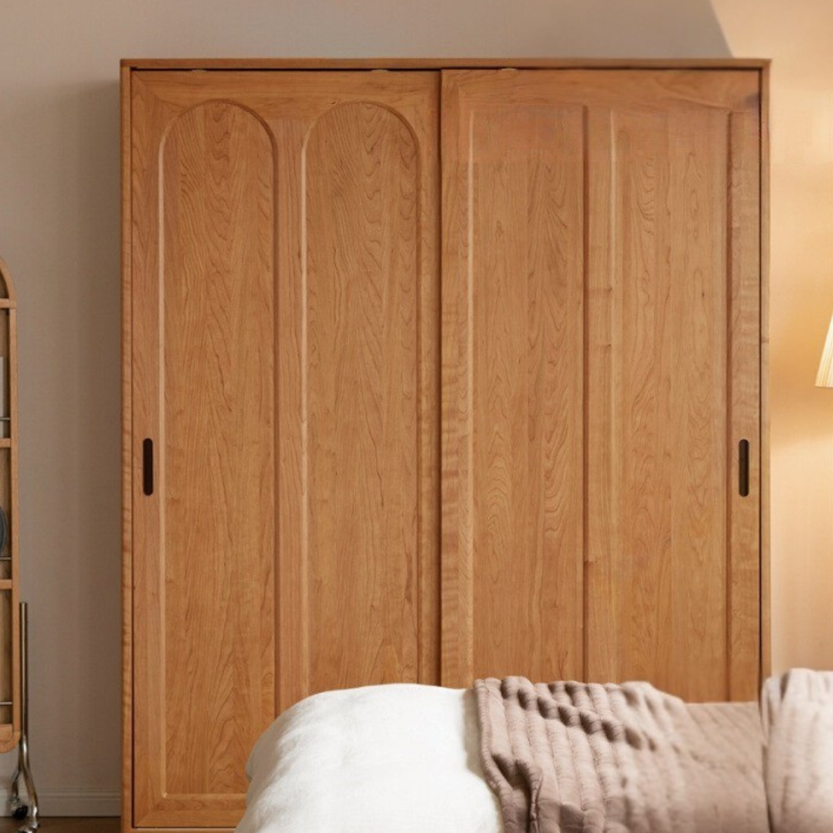 Cherry Solid Wood Retro Sliding Door Wardrobe