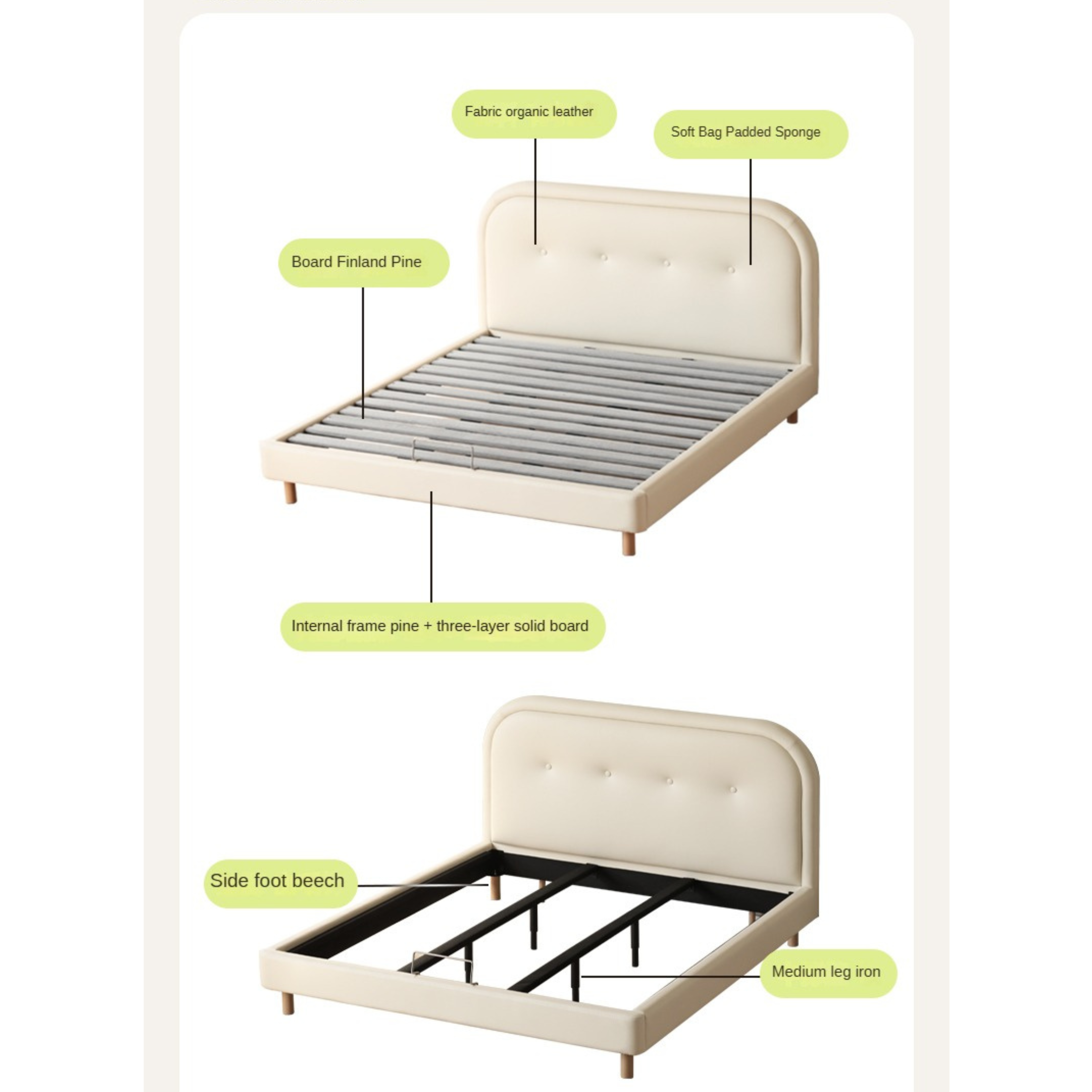 Organic Leather Fabric Soft Bed